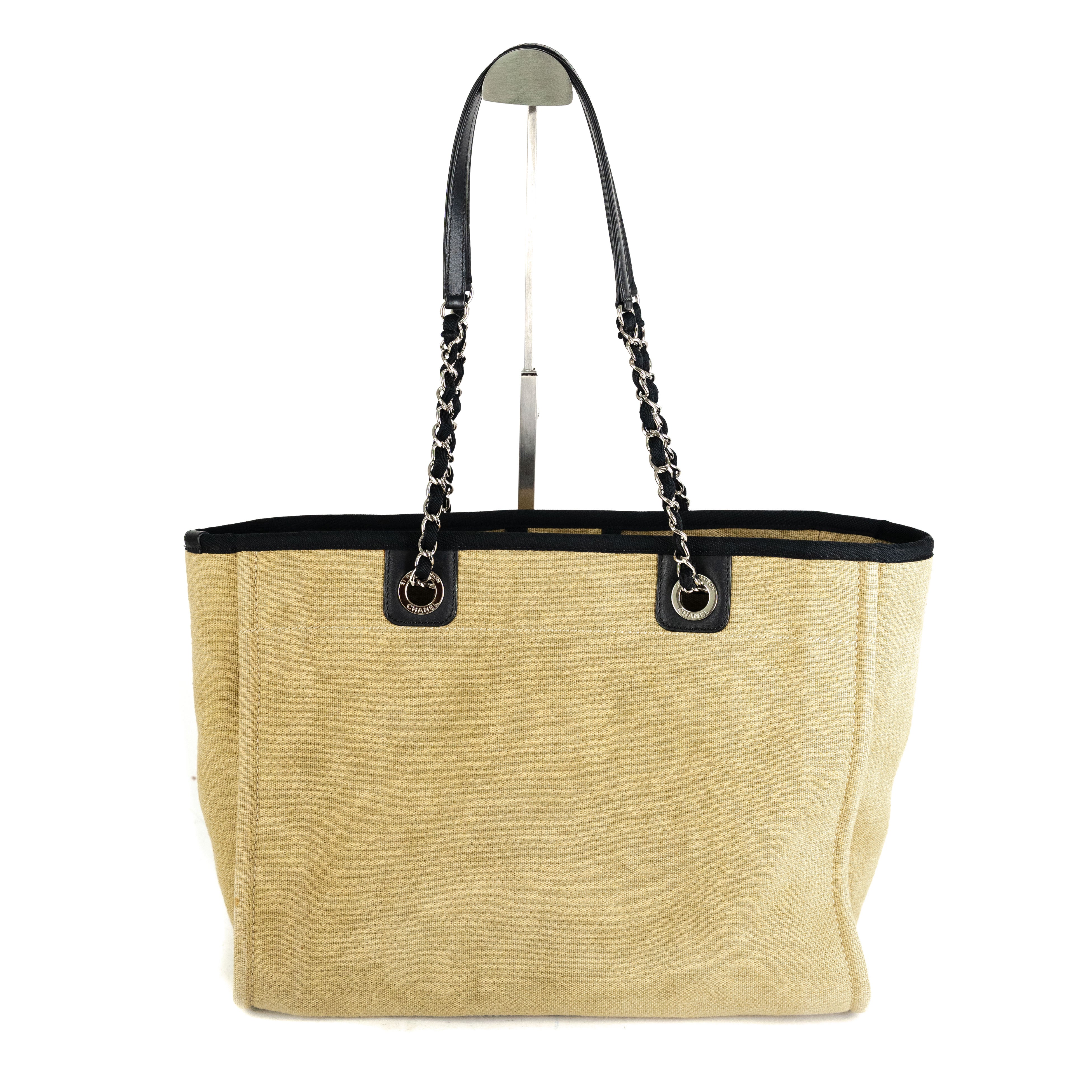 Chanel Deauville Tote Sand Bag - Luxury Designer Handbag for Women, Large Canvas Beach Tote with Leather Trim - Perfect for Travel, Shopping & Everyday Use
