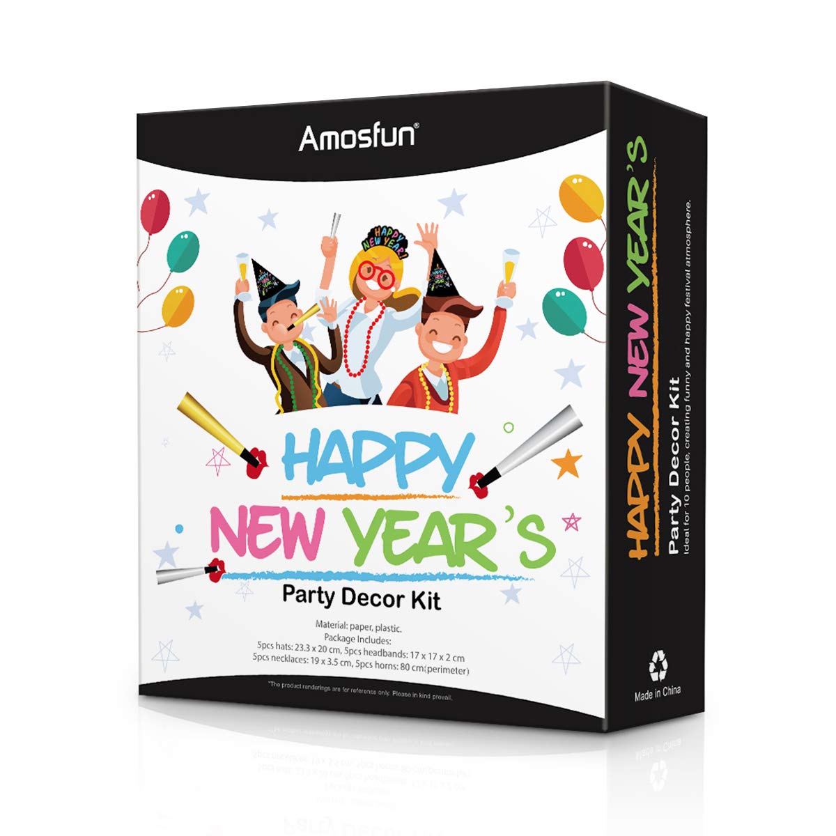 Amosfun 2020 New Year Party Photo Booth Props Kit - 25-Pack Includes Happy New Year Hats, Headbands & Noise Makers for NYE Celebration - Perfect for New Year's Eve Parties, Countdown Events & Family Gatherings