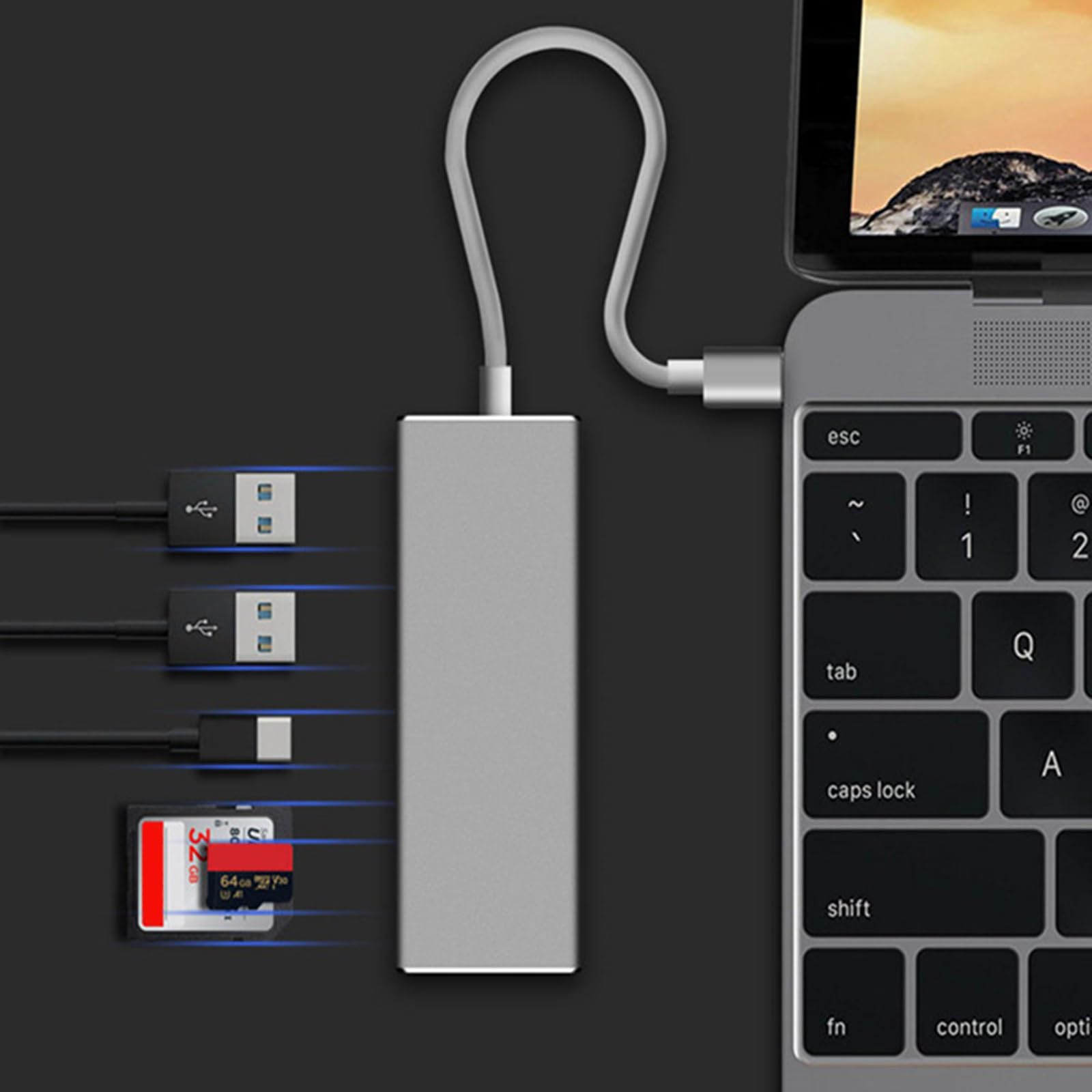 YIGZYCN 5-in-1 USB C Hub Adapter with USB 3.0 Ports, SD/TF Card Reader - Aluminum USB-C Docking Station for MacBook Pro/Air, iPad Pro, Chromebook - Perfect for Office Work, Travel & Home Use