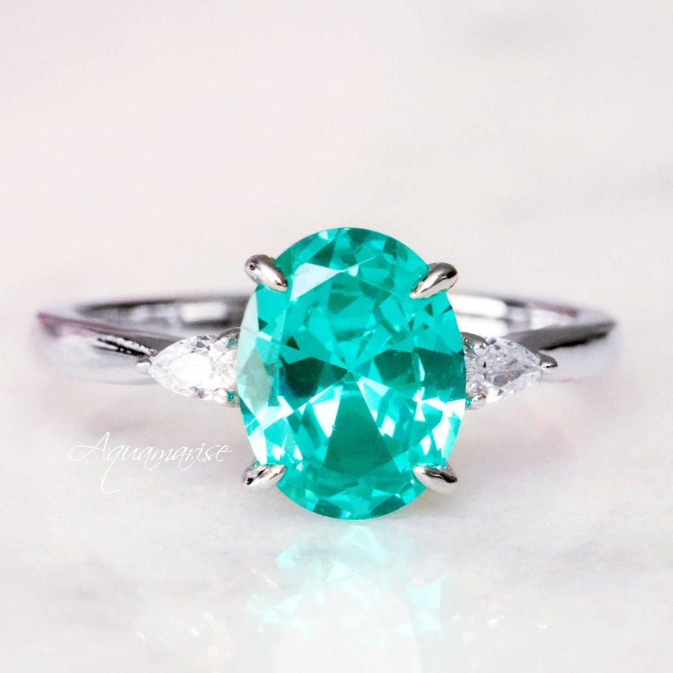 Elegant Elena Paraiba Tourmaline Ring in Sterling Silver - Perfect for Weddings, Anniversaries & Special Occasions