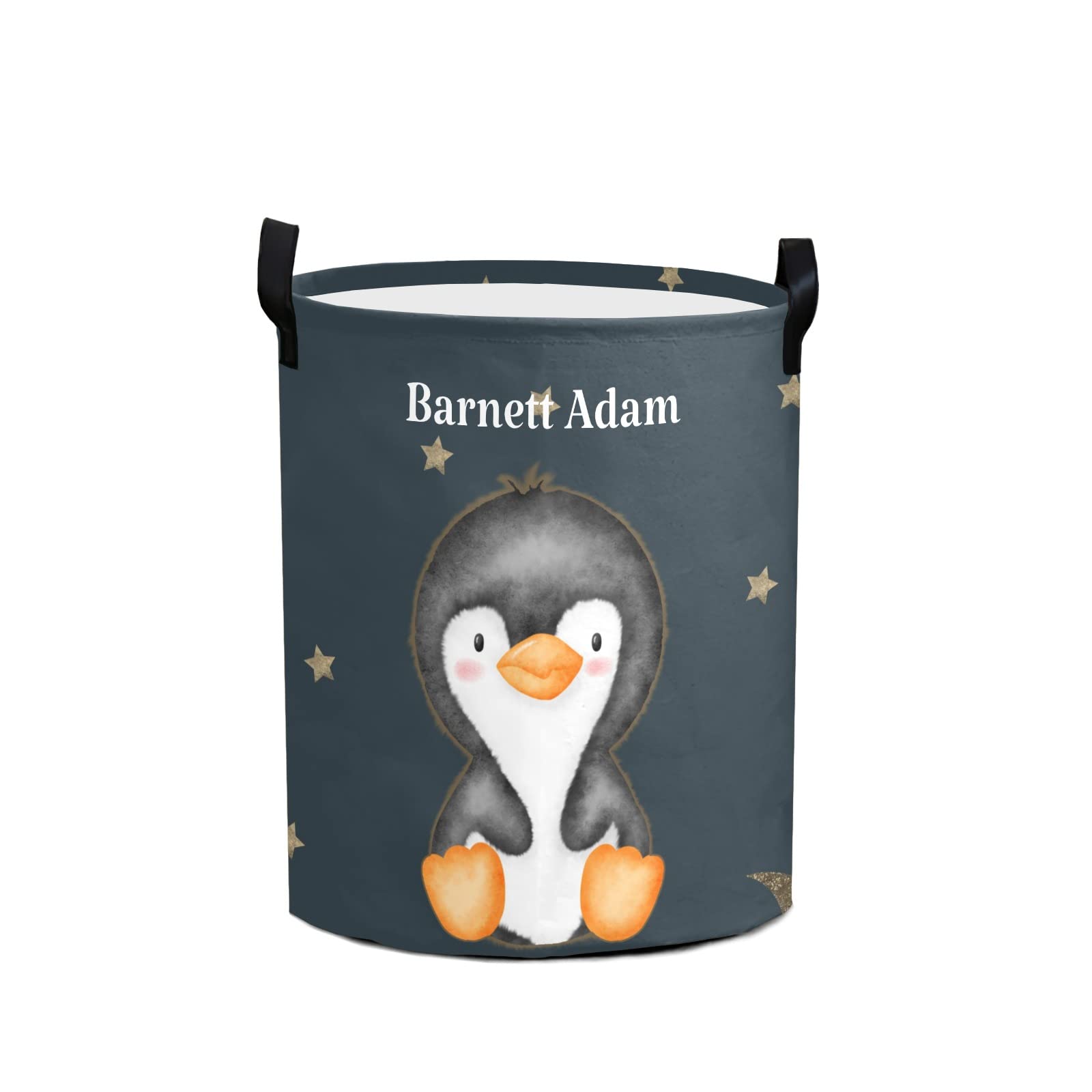 Personalized Laundry Hamper with Handles - Cute Penguin Moon Star Design, Collapsible Waterproof Clothes Storage Basket (50L) for Bedroom, Bathroom & College Dorm - Perfect for Organizing Clothes, Toys & Laundry in Small Spaces