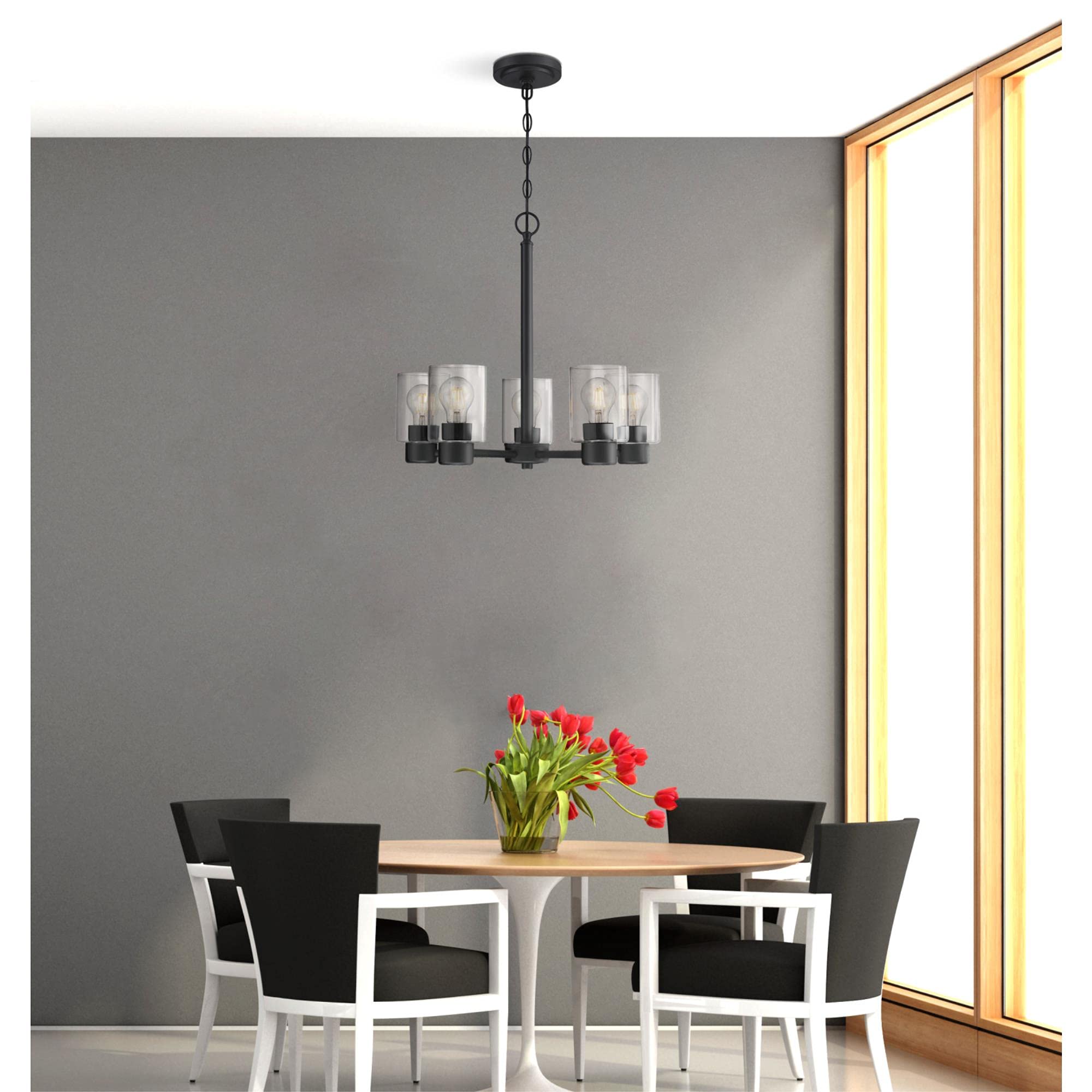 Westinghouse 6115300 Sylvestre Transitional 5-Light Indoor Chandelier - Matte Black Finish with Clear Glass Shades - Perfect for Dining Room, Living Room & Bedroom Lighting