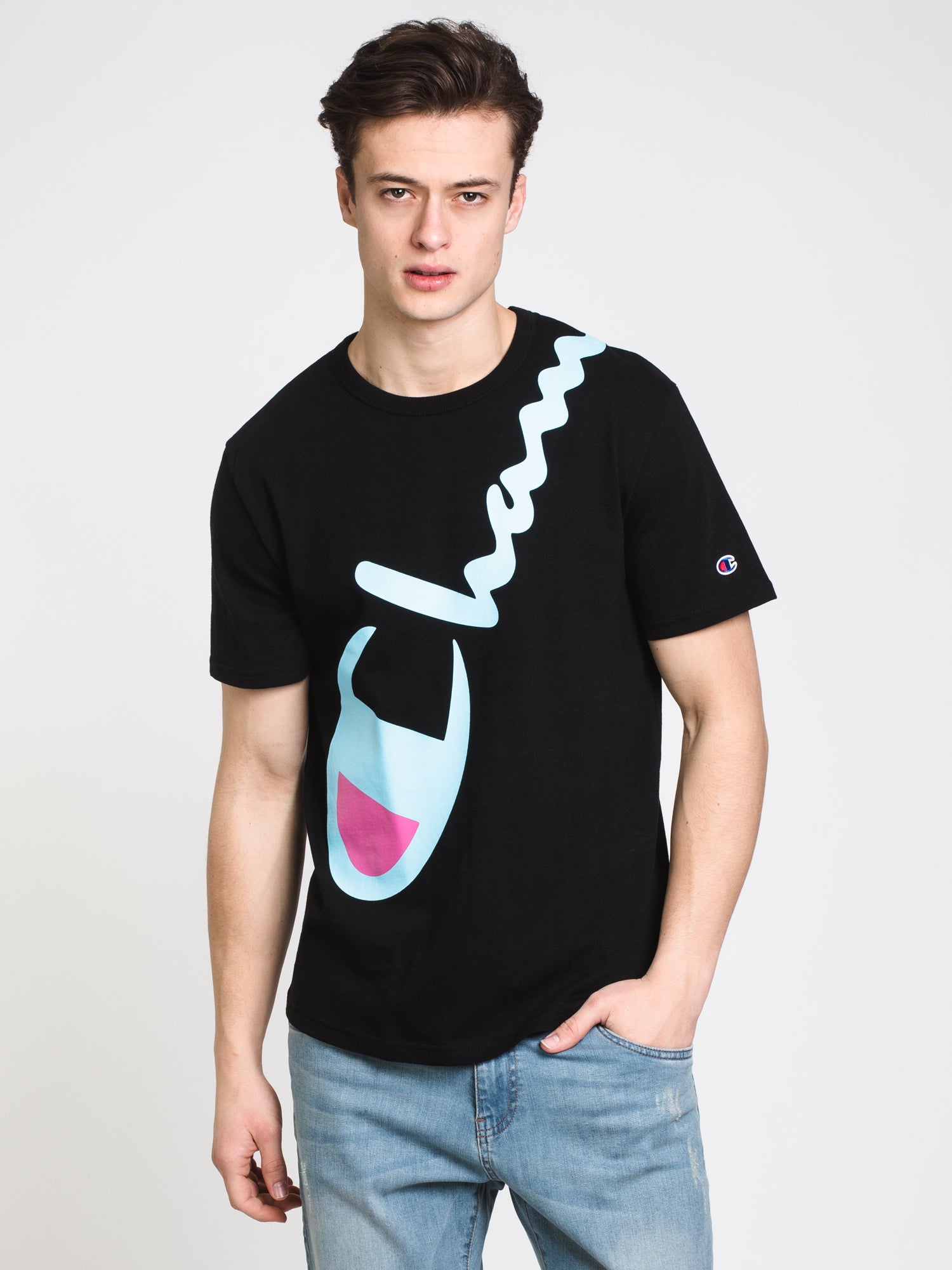 Champion Heritage Script Short Sleeve T-Shirt for Men & Women - Soft Cotton Casual Tee - Vintage Style Graphic Tops - Perfect for Gym, Workout, and Everyday Wear