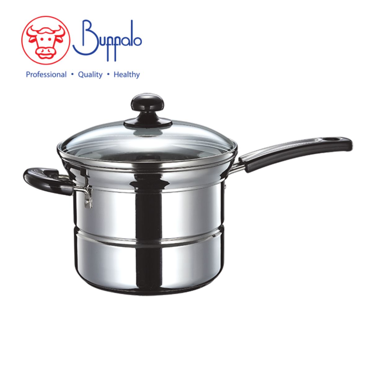 Stainless Steel Single Handle Pot with Glass Lid - 3.5L Capacity (21x16cm) - Thickened Bottom - Includes Noodle Colander & Steamer Insert - Perfect for Cooking, Steaming & Serving Pasta, Soup & Asian Dishes