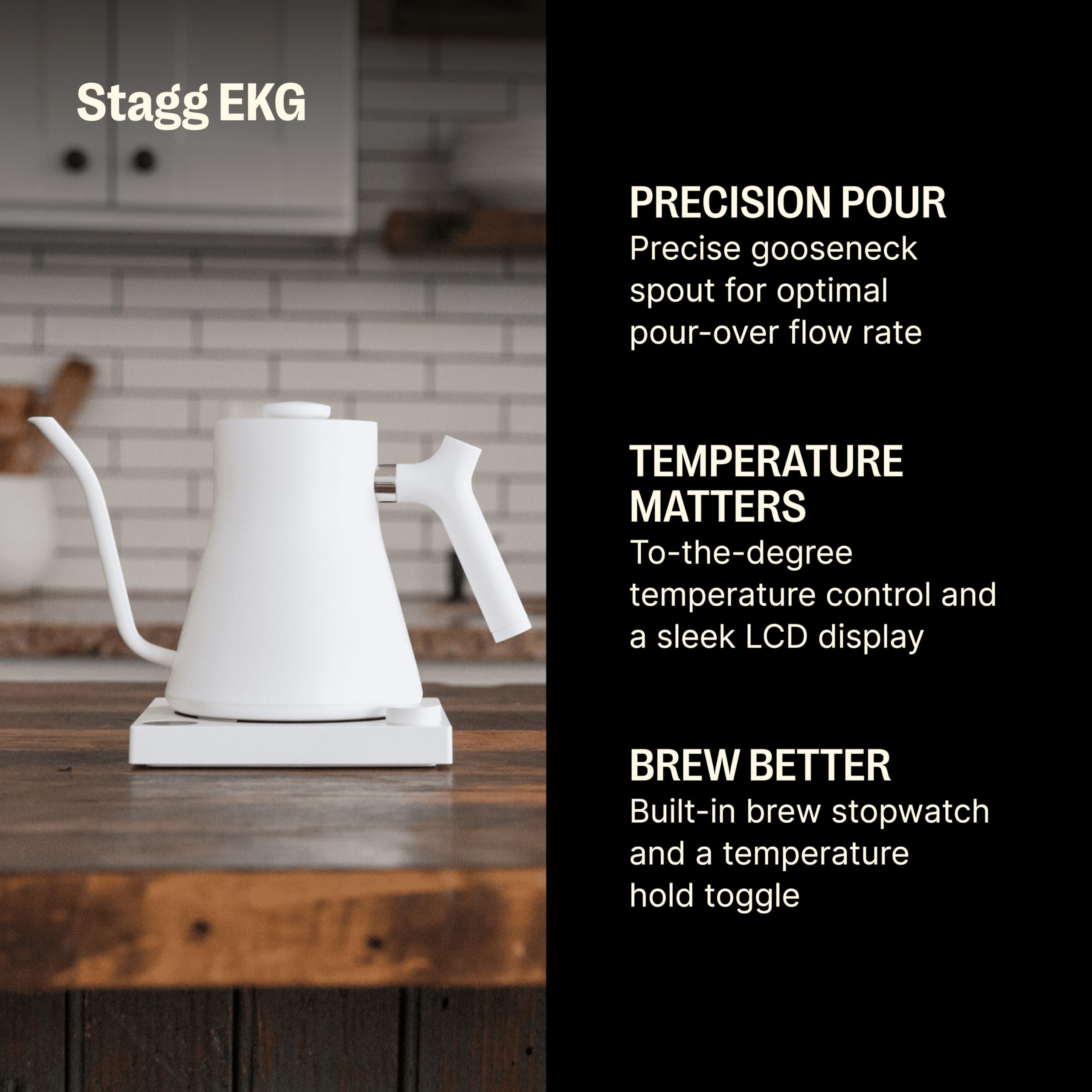 Fellow Stagg EKG Electric Gooseneck Kettle - Premium Stainless Steel Pour Over Coffee & Tea Kettle - Fast Heating Water Boiler - Perfect for Home Brewing, Specialty Coffee & Tea - Matte White