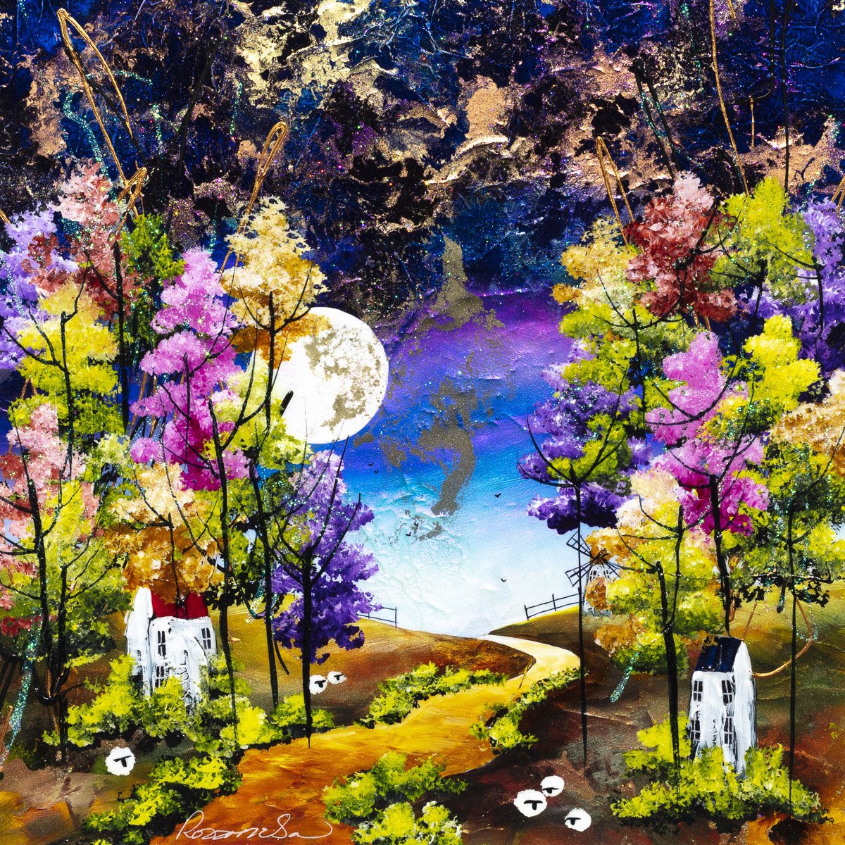Original Moonlit Path Painting - Handmade Wall Art for Living Room, Bedroom & Office Decor - Perfect Gift for Home & Housewarming