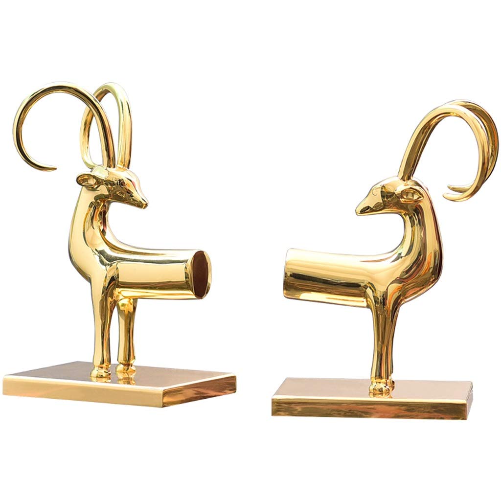 Modern Luxury Sheep Head Copper Bookends - Decorative Bookshelf & Bookcase Organizer for Office, Home, and Study Room Decor | Elegant Book Holder for Shelves and Desks