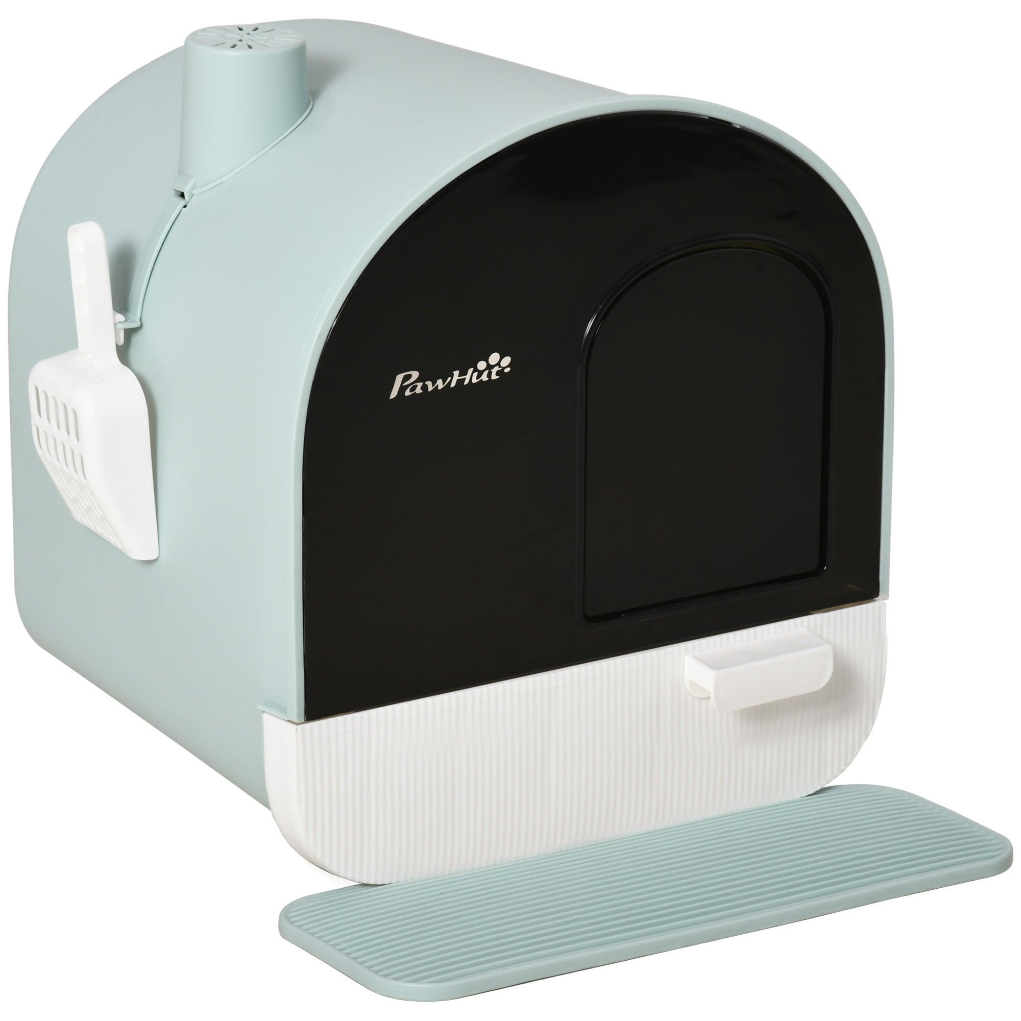 Covered Cat Litter Box with Lid & Tray - Odor Control Litter Box for Indoor Cats Includes Scoop & Filter (17 x 17 x 18.5 Inches, Green) - Perfect for Small Spaces & Multi-Cat Homes