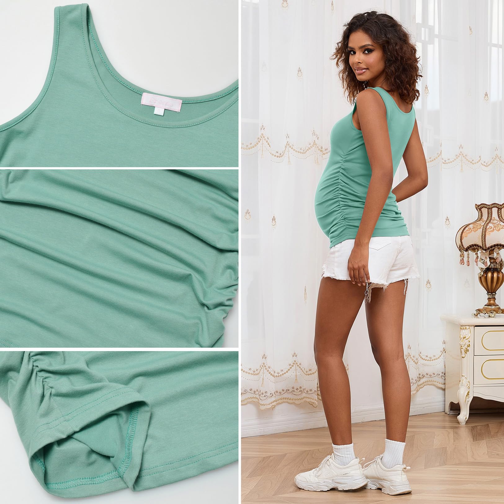 Maternity Tank Tops for Women - Ruched Sleeveless Pregnancy Shirts, Nursing Tops & Maternity Tees for Comfortable Daily Wear, Workout & Breastfeeding