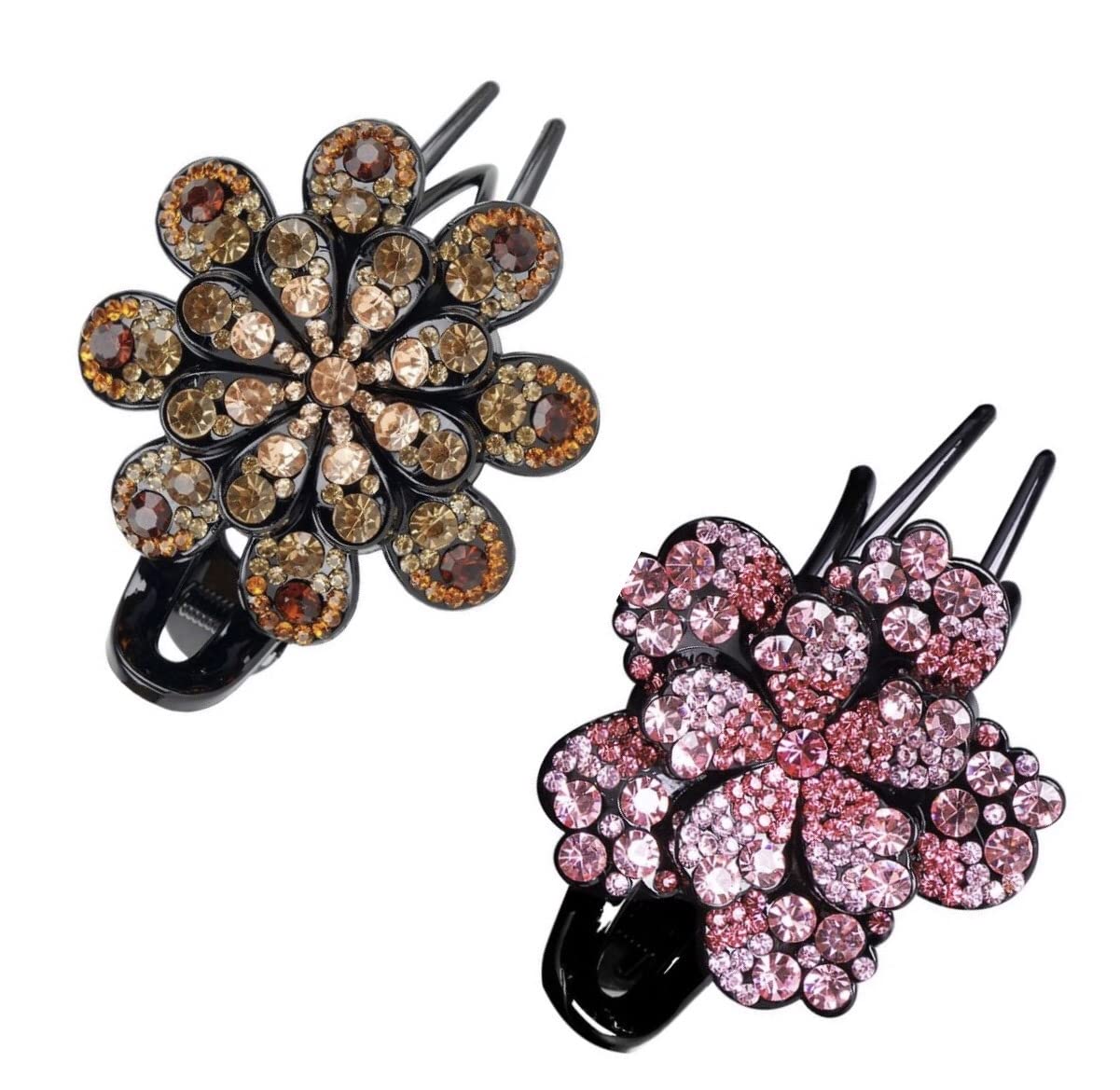 ZEMANIA Rhinestone Hair Claw Clips for Women - Sparkling Crystal Flower Hair Barrettes, Non-Slip Decorative Hairpins for Thick & Long Hair (2-Pack) | Perfect for Weddings, Parties & Everyday Styling