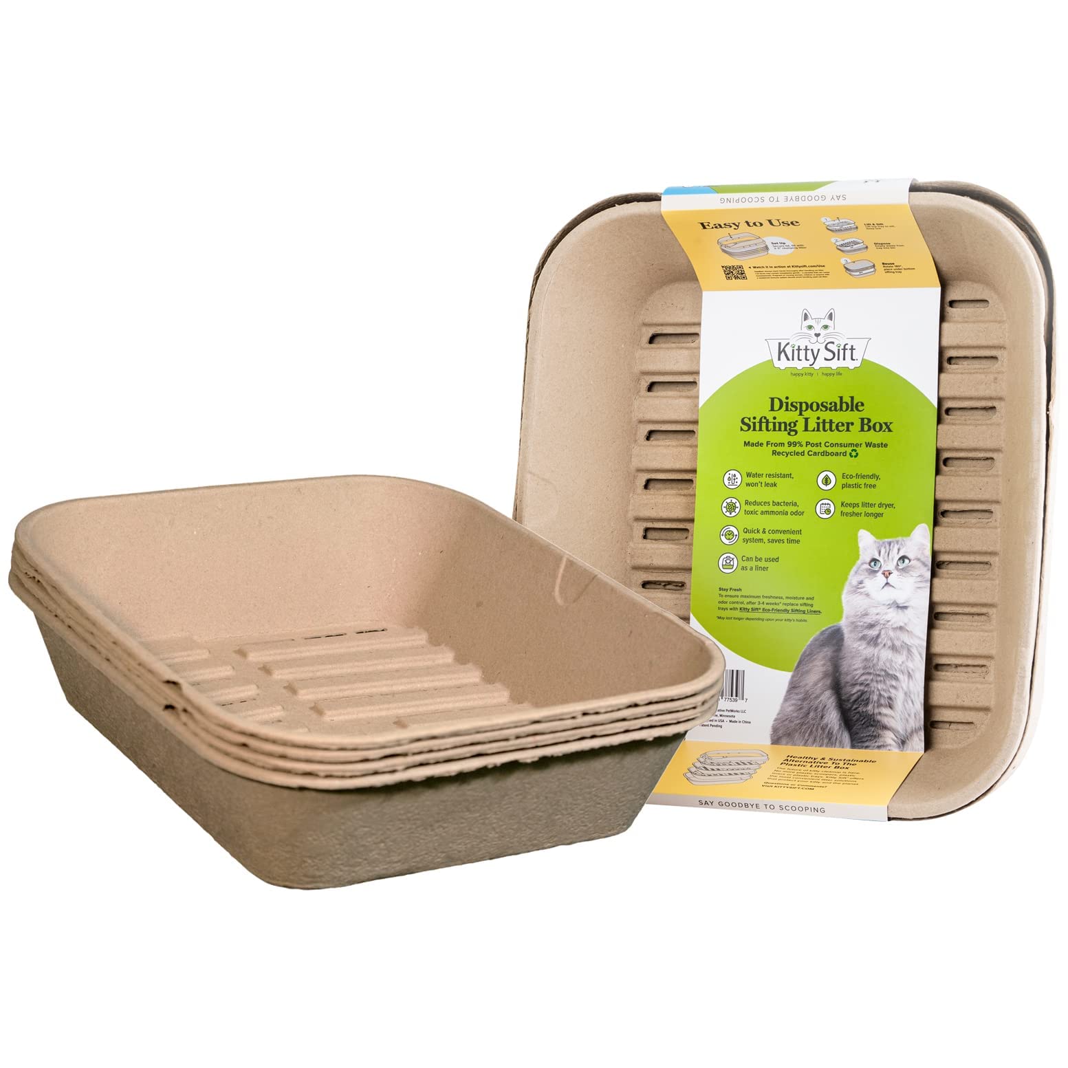 Sustainable Disposable Cat Litter Box Kit - Jumbo 6-Set with 1 Litter Box & 5 Sifting Liners | Eco-Friendly, Easy Clean Solution for Multiple Cats | Perfect for Home, Apartment & Travel Use