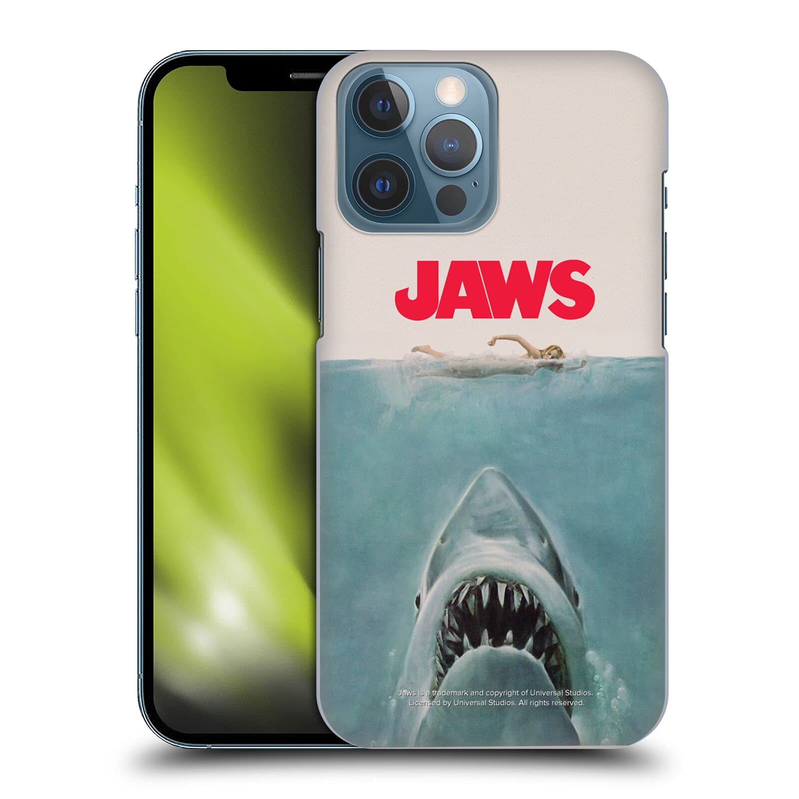 Officially Licensed Jaws Poster Hard Back Phone Case for Apple iPhone 13 Pro Max - Durable Protective Cover with Premium Key Art Design | Perfect for Movie Fans, Beach Trips & Shark Week
