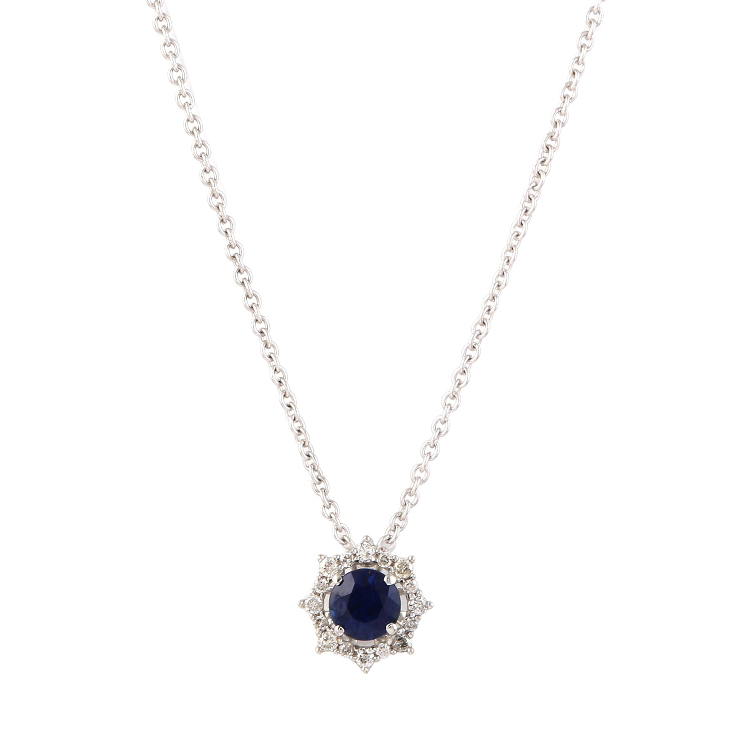 14K White Gold Blue Sapphire and Diamond Princess Cut Necklace – Elegant Jewelry for Weddings, Anniversaries & Special Occasions