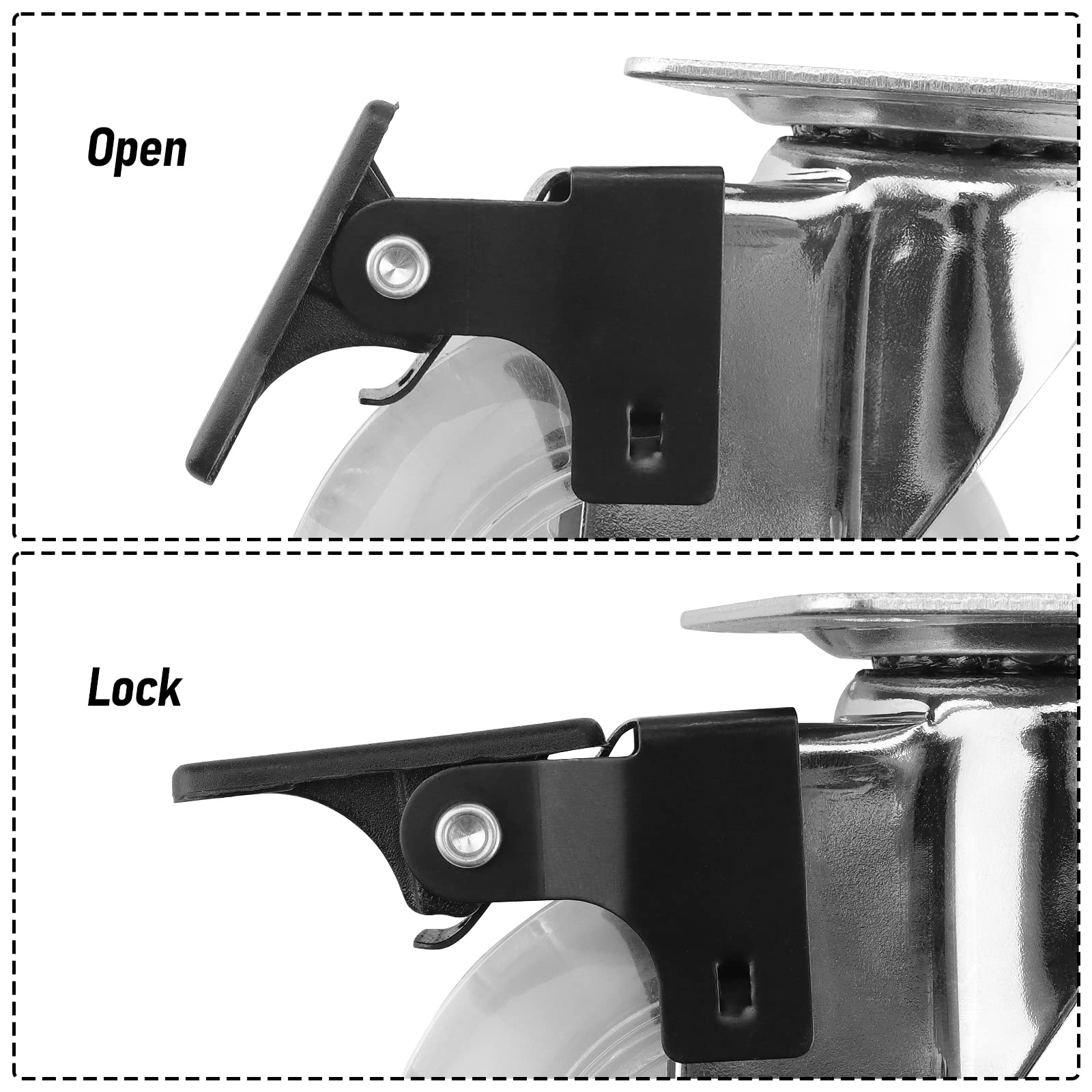 3 Inch Swivel Caster Wheels Set of 4 - 800lbs Heavy Duty Plate Casters with Mounting Hardware - Clear Industrial Wheels for Furniture, Workbench, Toolbox & Equipment - Lockable Casters for Smooth Mobility & Stability in Warehouses, Workshops & Home Use