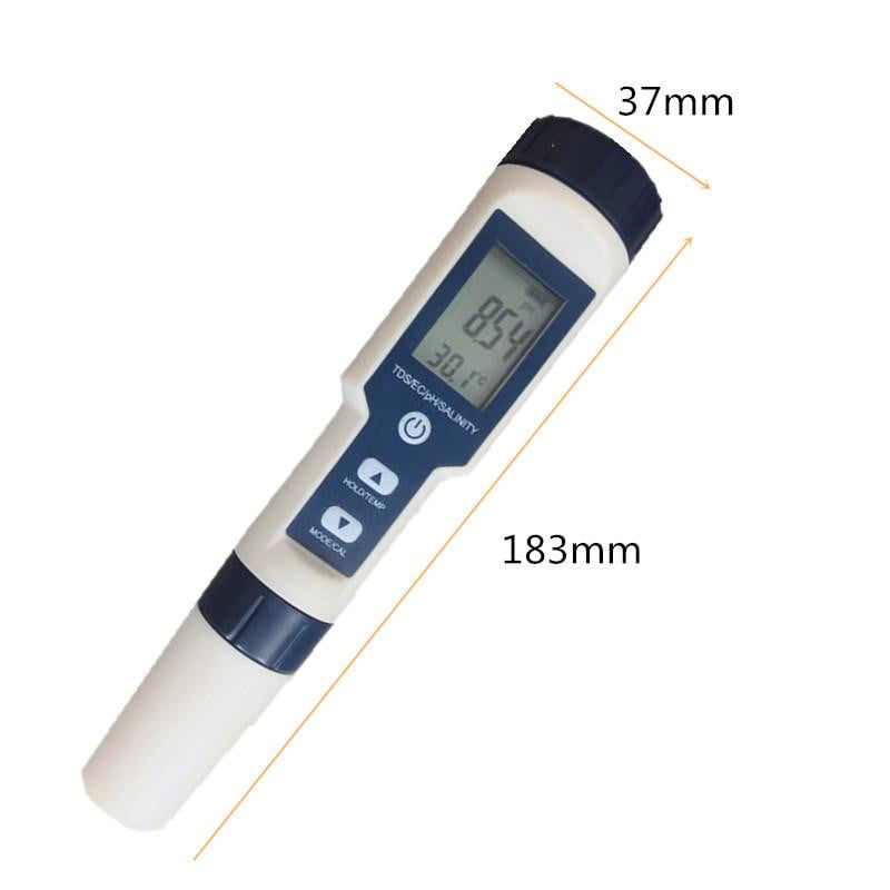 5 in 1 Water Quality Tester - Digital PH Meter, TDS EC Salinity Tester with Thermometer | Waterproof Pool, Aquarium, Hydroponics Testing Kit for Home & Laboratory Use