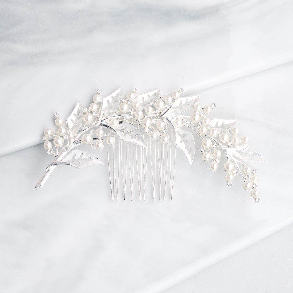 Elegant INS Style Bridal Headpiece - Alloy Hollow Leaf Hair Comb with Pearl & Rhinestone Disc for Wedding, Prom, or Special Occasions
