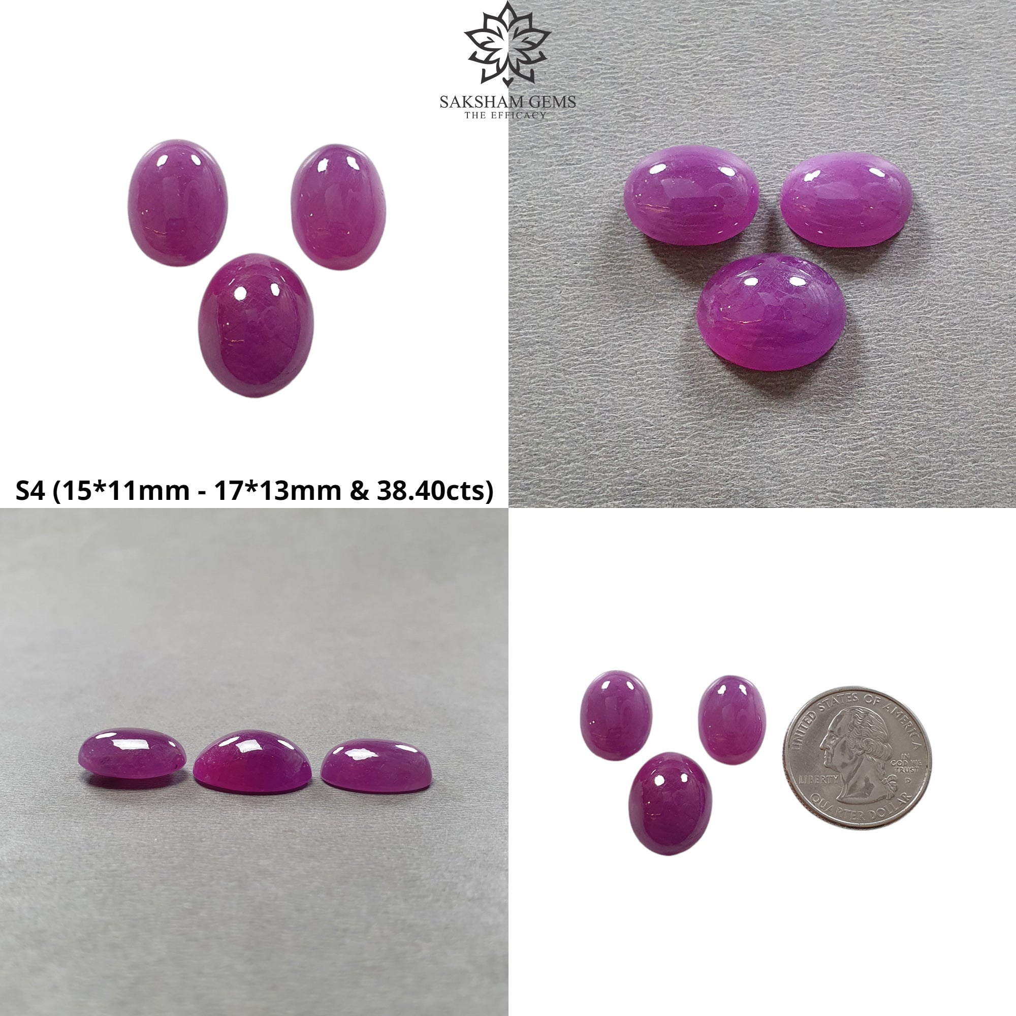 Natural Untreated Unheated Purple Ruby Gemstone Cabochon - Oval Shape (3pcs) for Jewelry Making, Rings & Pendants - High-Quality Loose Stones for DIY Crafting