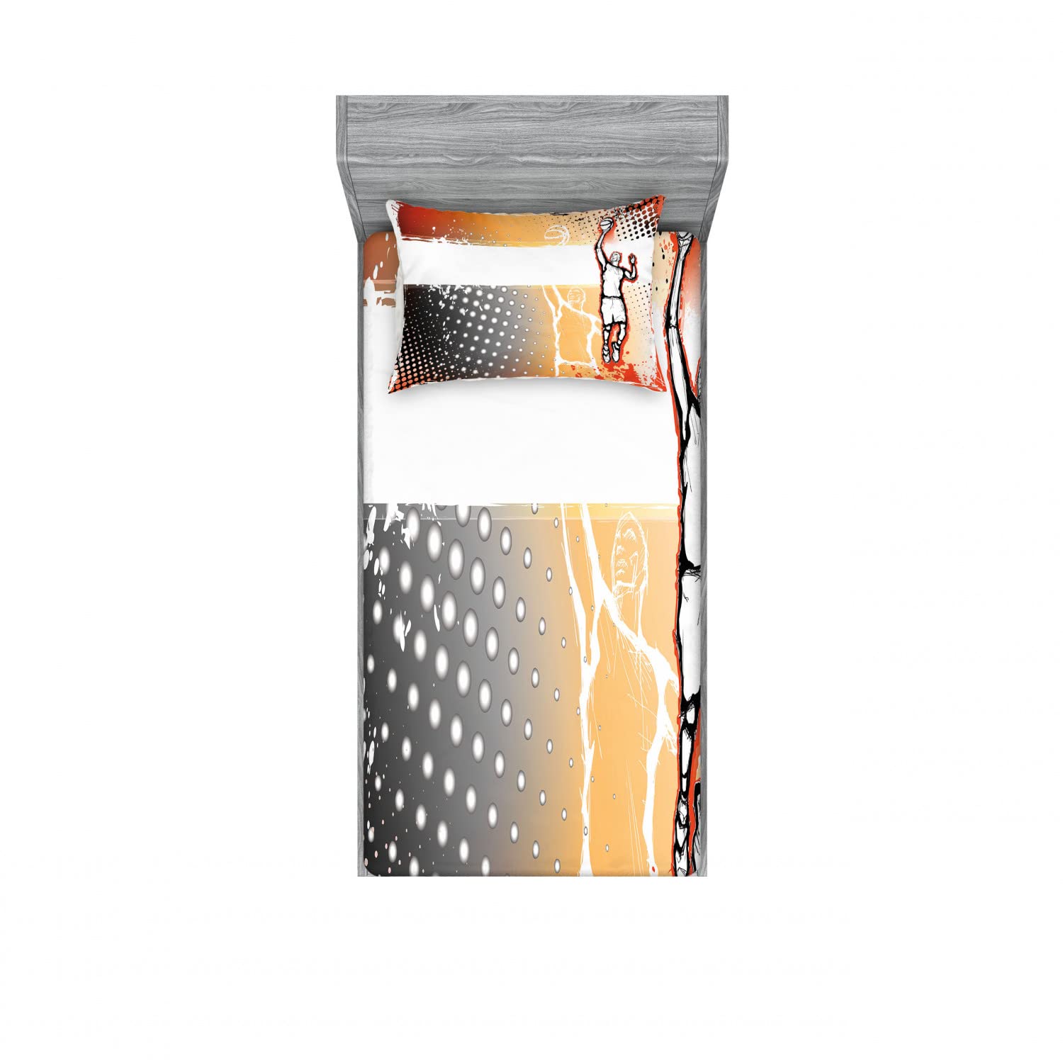 Ambesonne 2-Pack Twin Fitted Sheets & Pillow Sham Set - Basketball Doodle Art Design, Orange & Black 4-Piece Bedding Set for Kids & Teens - Perfect for Dorm Rooms, Game Rooms & Sports Themed Bedrooms