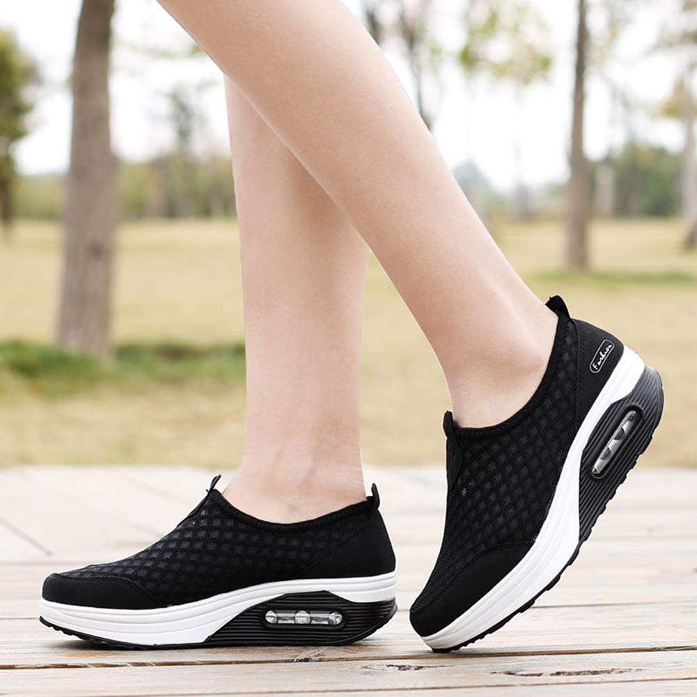 L LOUBIT Women's Slip-On Walking Shoes - Breathable Mesh Athletic Sneakers with Platform Wedge for Tennis, Running & Casual Wear