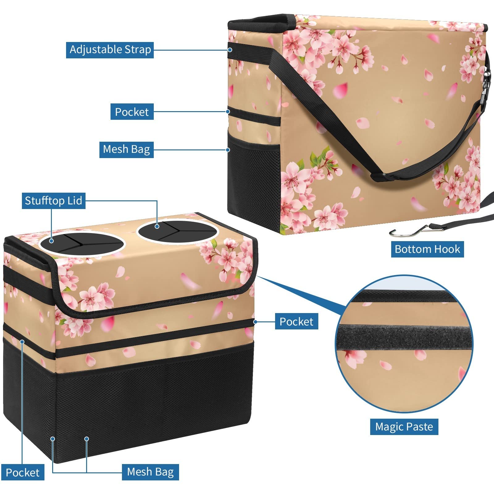 Medium-Sized Leak-Proof Car Trash Can with Lid - Waterproof Foldable Headrest Trash Bag, Portable Storage Mesh Bag for Road Trips & Daily Commute