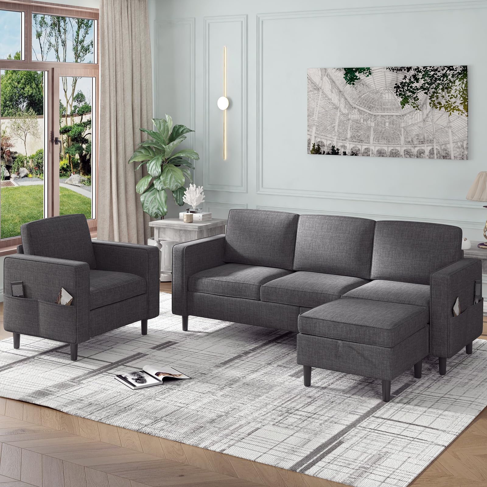 2-Piece L-Shaped Modular Sectional Sofa Set with Chaise & Storage - Modern Living Room Couch & Armchair Set for Small Spaces, Apartments, and Family Gatherings