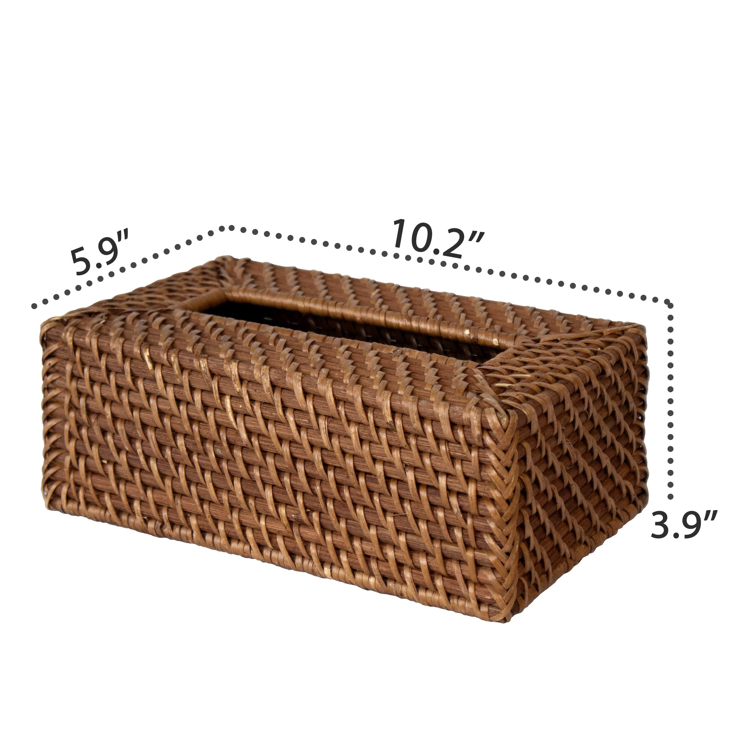 Handmade Rectangular Rustic Natural Brown Rattan & Wicker Woven Tissue Box Cover Holder - Organic Home Decor for Kitchen, Bathroom, Office | Free Tissue Box Included | Perfect for Farmhouse, Coastal & Boho Style Decor