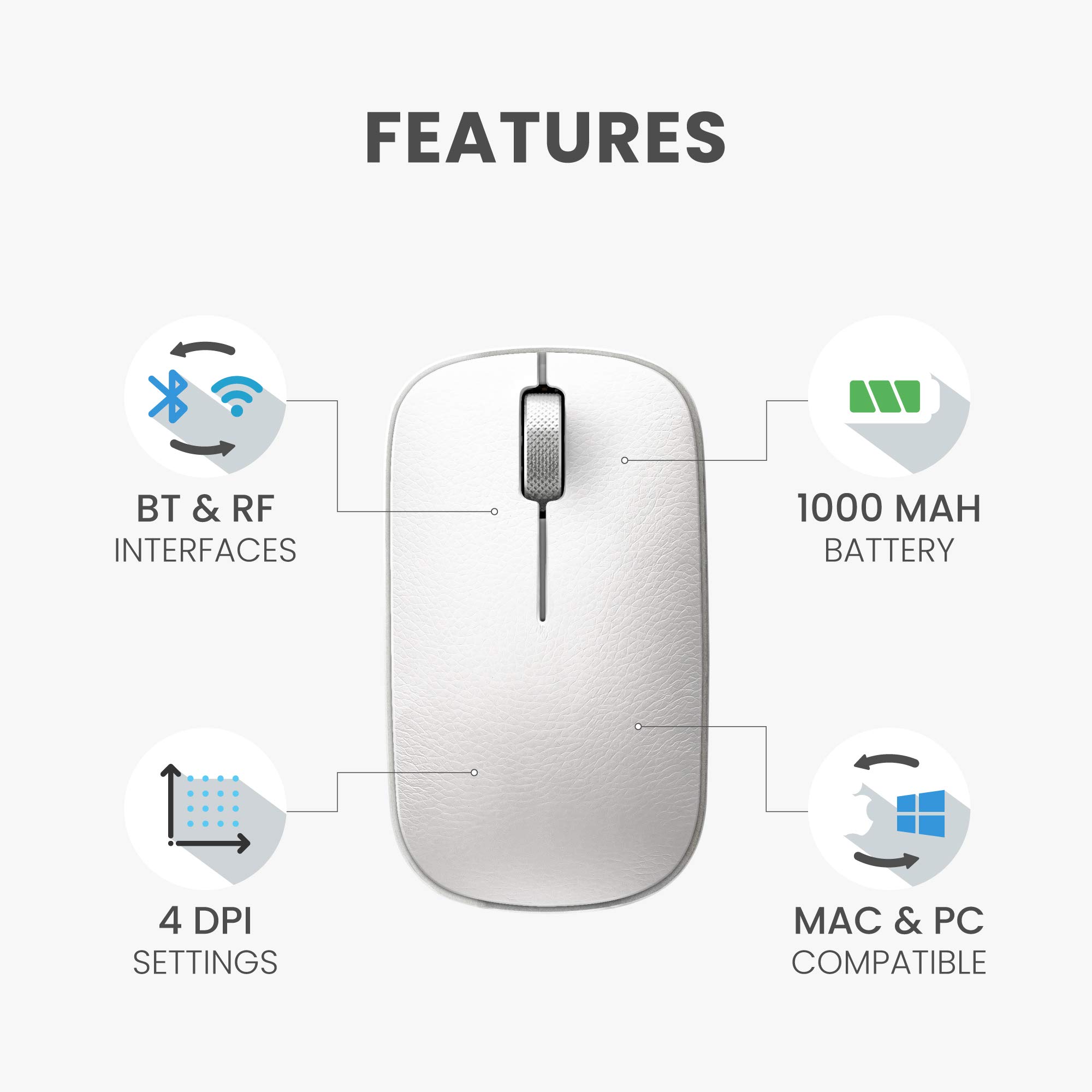 Azio Retro Classic Bluetooth Mouse (Maple) - Wireless Genuine Leather Mouse with Pixart Precision Tracker for Mac, PC, Laptop - Perfect for Office, Home & Travel Use