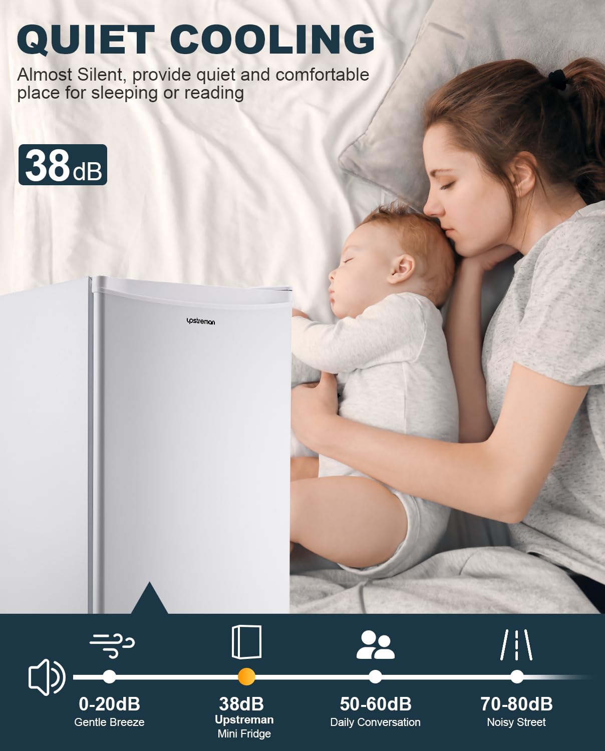 Upstreman 3.2 Cu.Ft Mini Fridge with Freezer - Compact Single Door Refrigerator with Adjustable Thermostat, Perfect for Dorm, Office, Bedroom & Small Spaces - Energy Efficient & Quiet Cooling - White (BR321) | Great for Snacks, Drinks & Personal Storage