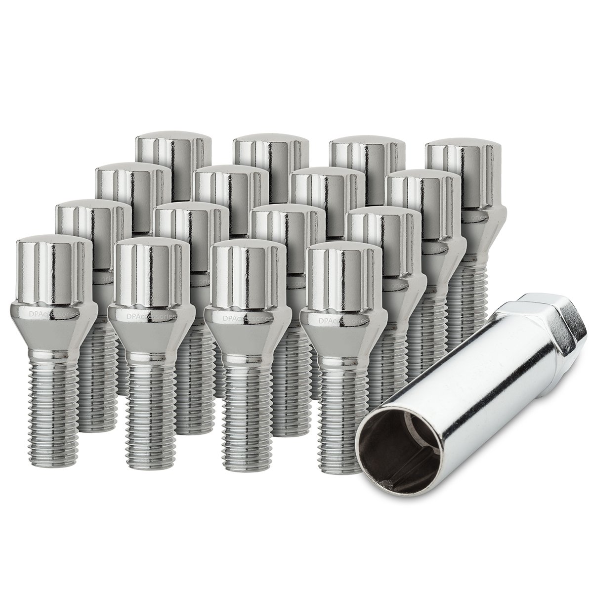 DPAccessories BS27K2HC-CH04016 16 Chrome 12x1.5B Spline Tuner Lug Bolts for Aftermarket Wheels - 27mm Shank, Perfect for Custom Car and Truck Wheel Upgrades