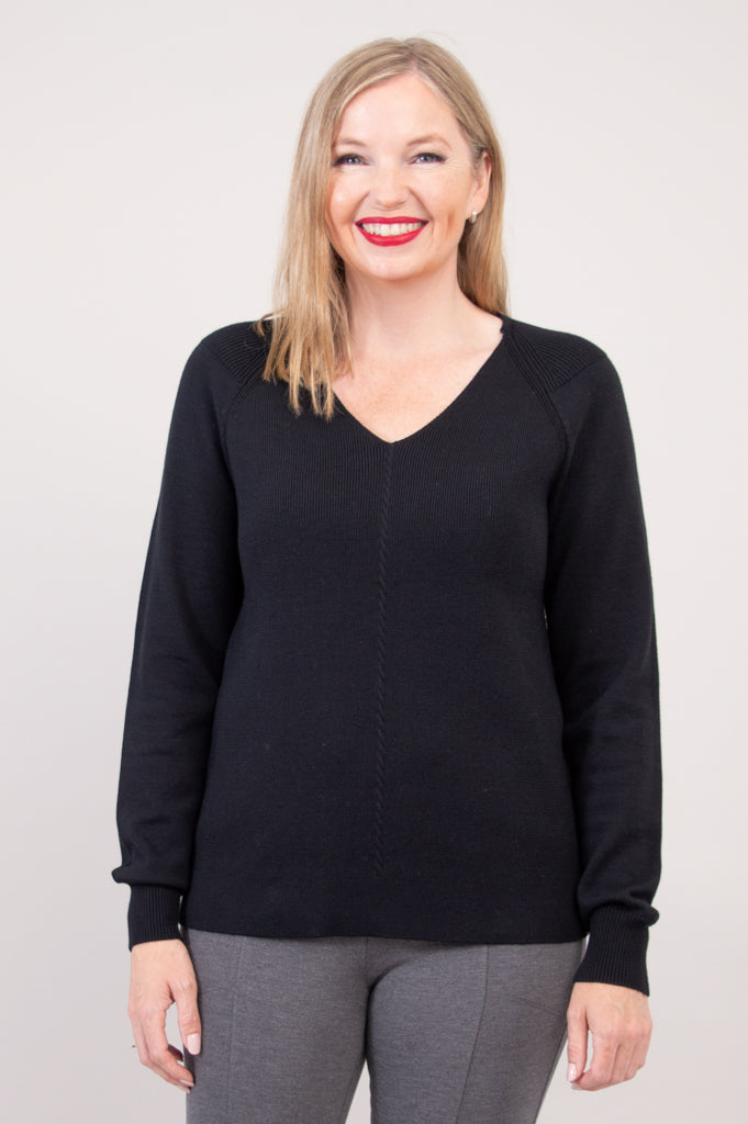 Claudia Sweater Women's Black Cotton Knit Pullover - Perfect for Casual Outings, Office Wear & Fall Layering
