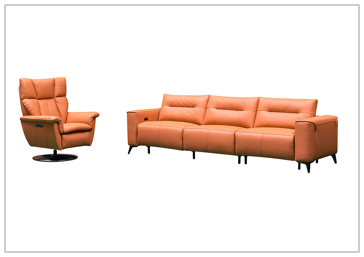 Klaussner Alessandro 3-Seater Leather Power Recliner Sofa with Extended Footrest - Comfortable Electric Reclining Couch for Living Room, Home Theater & Family Relaxation