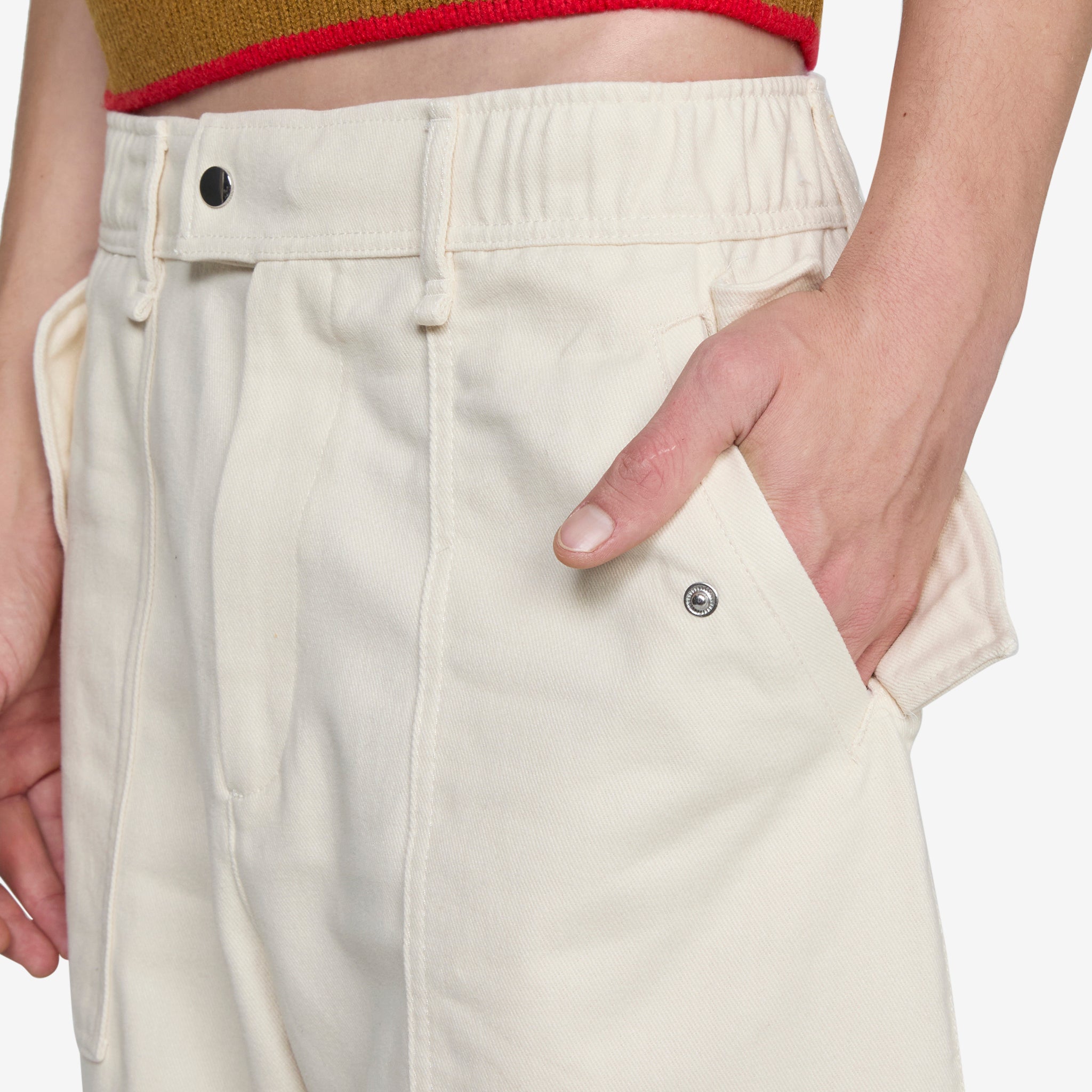 Wales Bonner Cargo Pants for Men - High Waist Utility Trousers in Wonder White | Streetwear Fashion & Outdoor Adventure