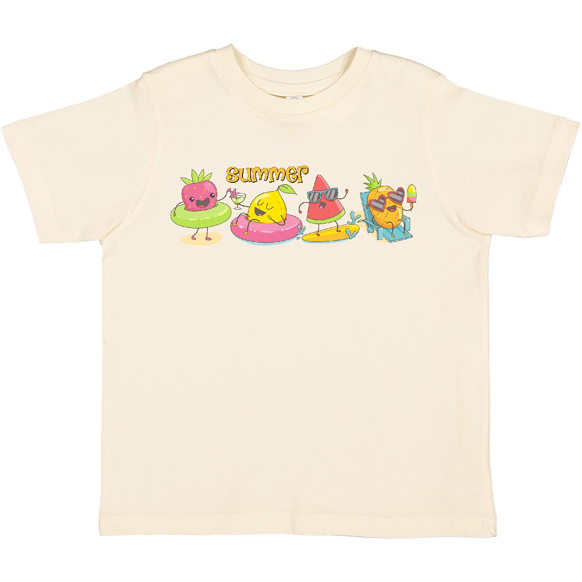 Inktastic Kawaii Summer Fruit Toddler T-Shirt - Cute Cartoon Fruit Print Cotton Tee for Boys & Girls - Perfect for Beach, Vacation & Summer Outfits