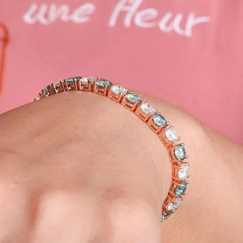 10K Gold Double Color Moissanite Tennis Bracelet for Women - 5mm 14.5ctw Elegant Jewelry Gift for Anniversary, Wedding & Special Occasions
