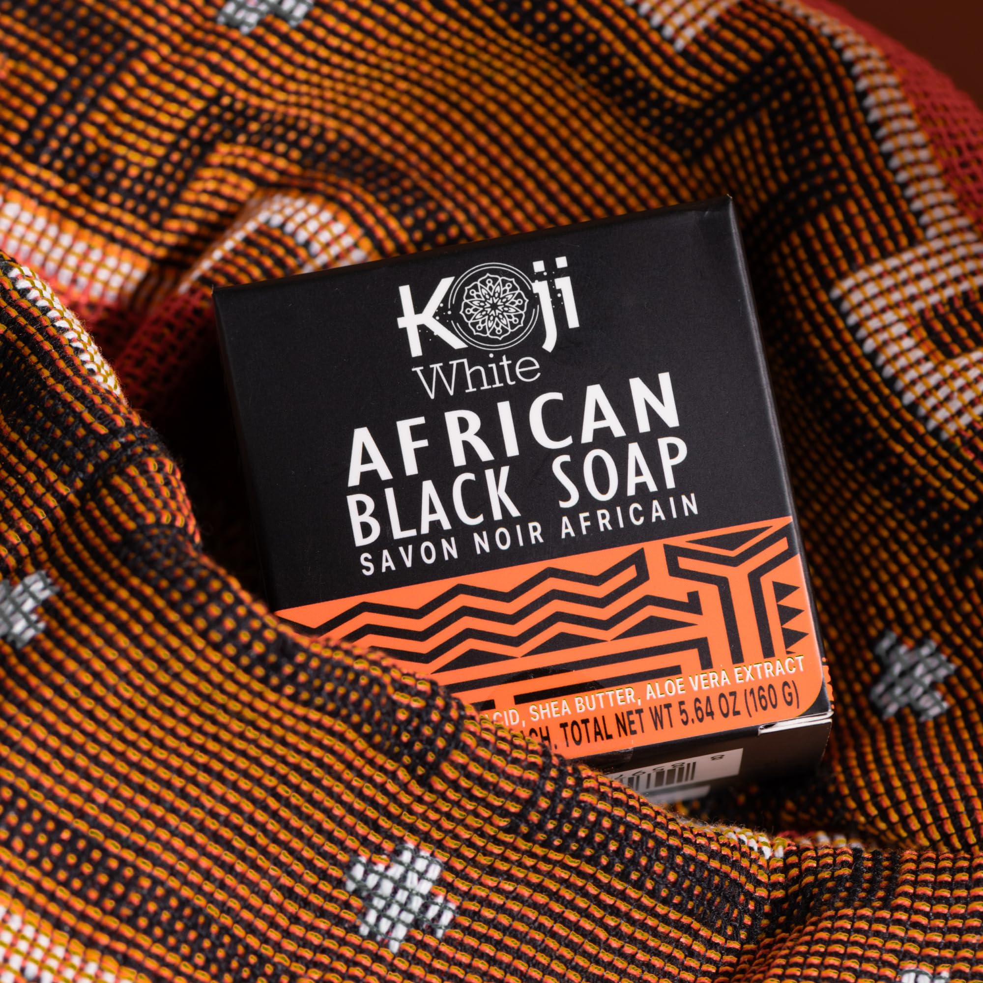 Koji White African Black Soap Bar with Kojic Acid - Exfoliating Body Wash & Face Cleanser with Shea Butter, Aloe Vera, Coconut Oil - Vegan, Paraben-Free, 2.82oz (2 Bars) - Perfect for Acne Treatment, Dark Spot Removal & Glowing Skin Care Routine