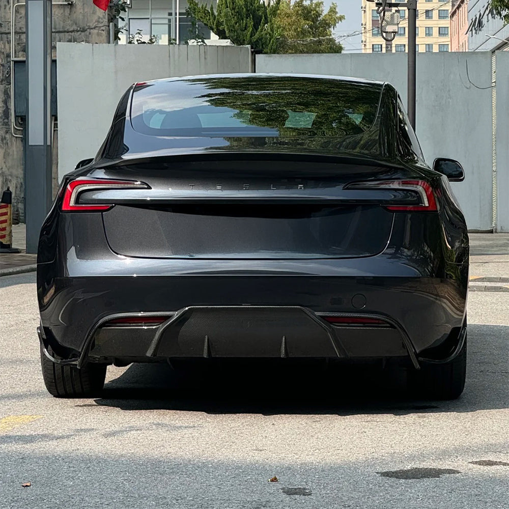 Premium Real Carbon Fiber Rear Diffuser for Tesla Model 3 2024+ - OEM Fit Aerodynamic Upgrade Kit (Standard & Long Range Models) | Enhance Performance & Style for Street Racing & Car Shows