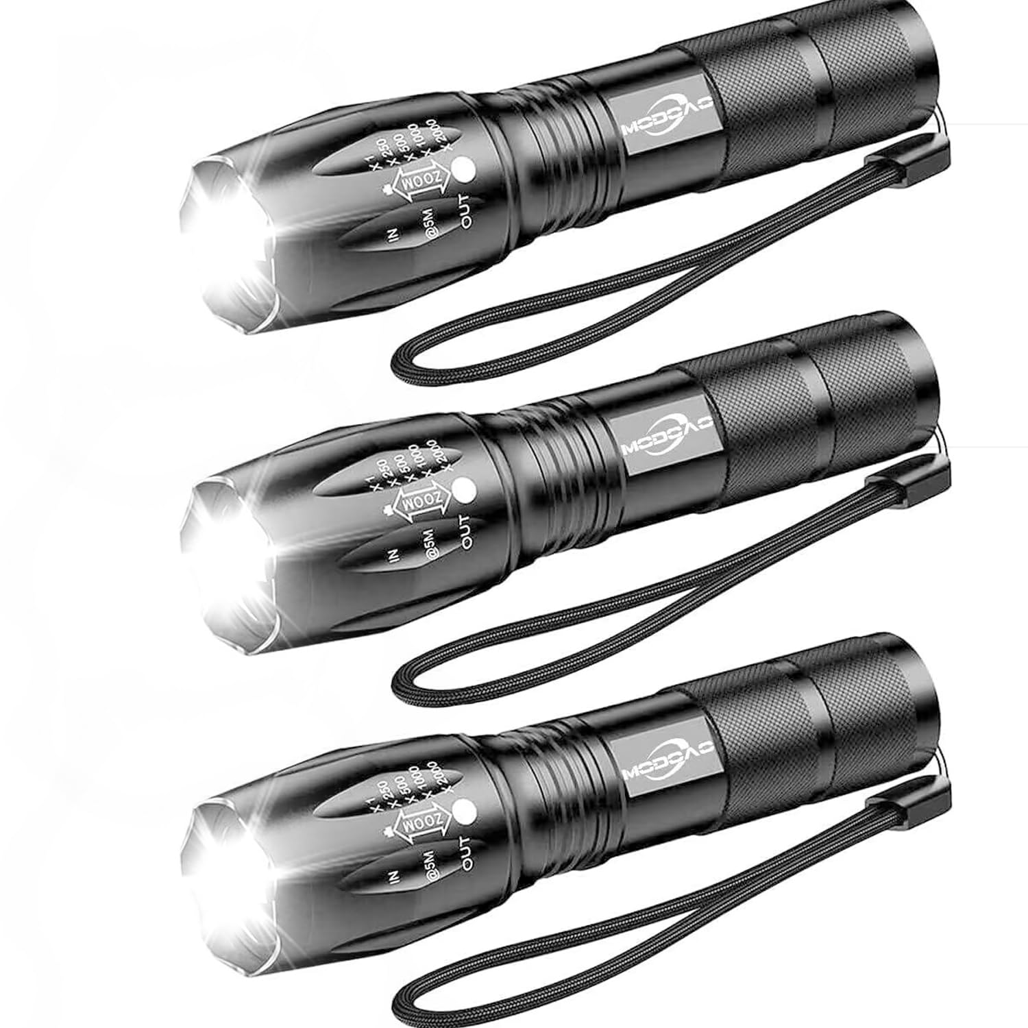 MODOAO 3-Pack Super Bright LED Flashlight - 1000 Lumens Zoomable Beam, 5 Modes Mini Flashlight for Camping, Hiking, Emergency - Perfect for Outdoor Adventures, Power Outages & Night Dog Walking