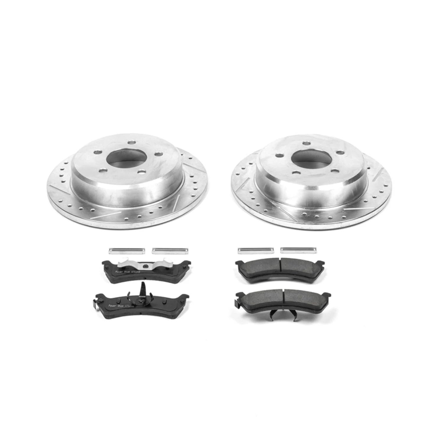 Power Stop K5592 Rear Z23 Carbon Fiber Brake Pads with Drilled & Slotted Brake Rotors Kit - Compatible with 2001-2002 Ford Explorer Sport | High-Performance Braking System | Perfect for Off-Roading, Towing & Daily Driving
