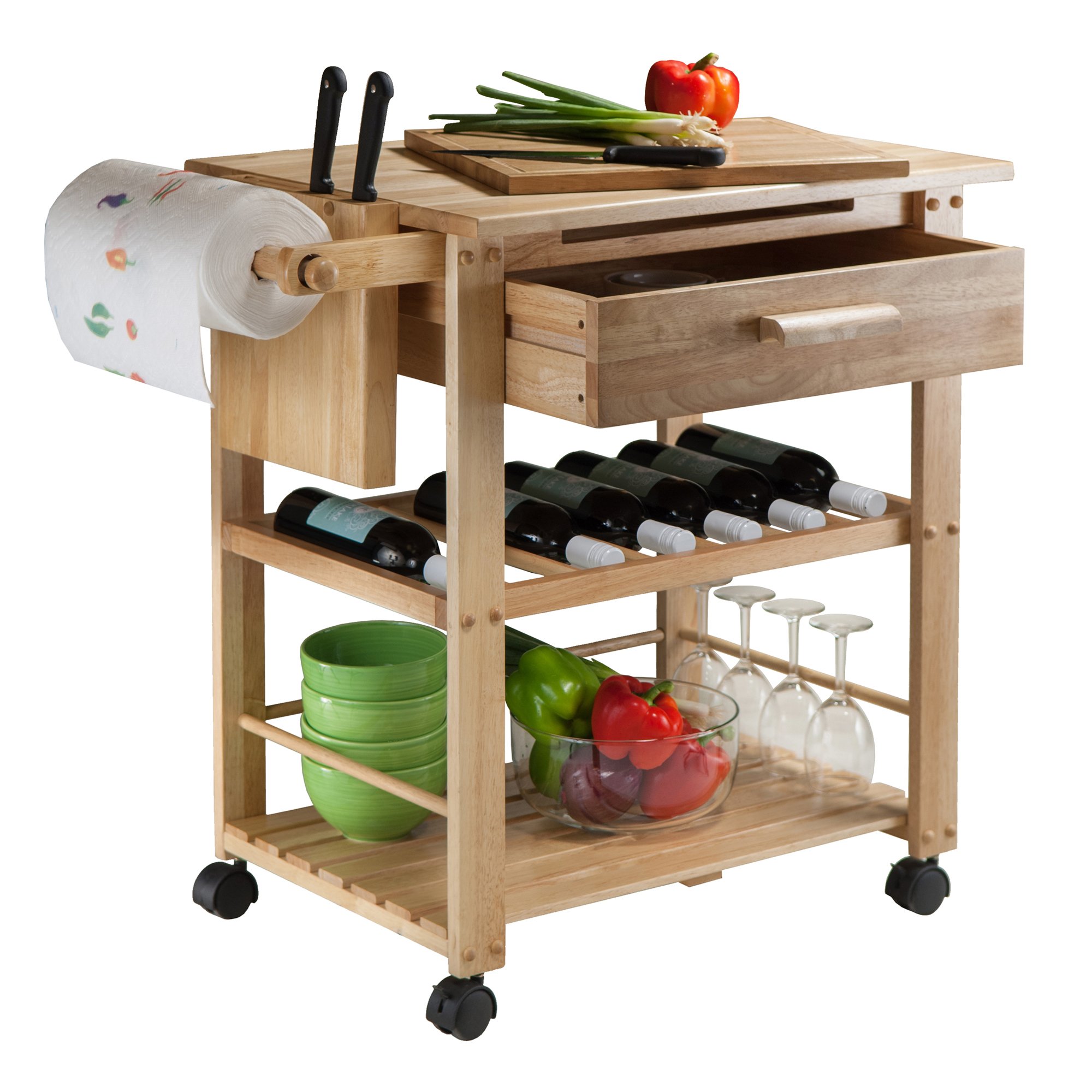 Winsome Finland Natural Wood Kitchen Island Cart with Storage - Perfect for Small Kitchens, Dining Rooms & Home Organization