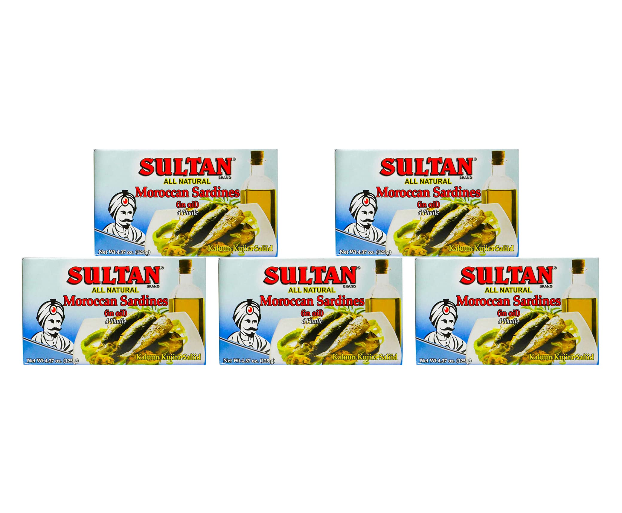 Premium Sultan Moroccan Season Sardines in Olive Oil - 100% Natural, High Protein, No Additives or Preservatives - Paleo, Keto & Carnivore Diet Friendly - Zero Carb Canned Fish - 4.37oz (5-Pack) - Perfect for Salads, Snacks & Low-Carb Meals