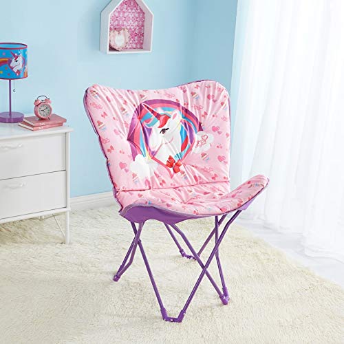 JoJo Siwa Unicorn Folding Butterfly Lounge Chair for Kids - Pink & Sparkly Foldable Kids Chair for Bedroom, Playroom, or Outdoor Use