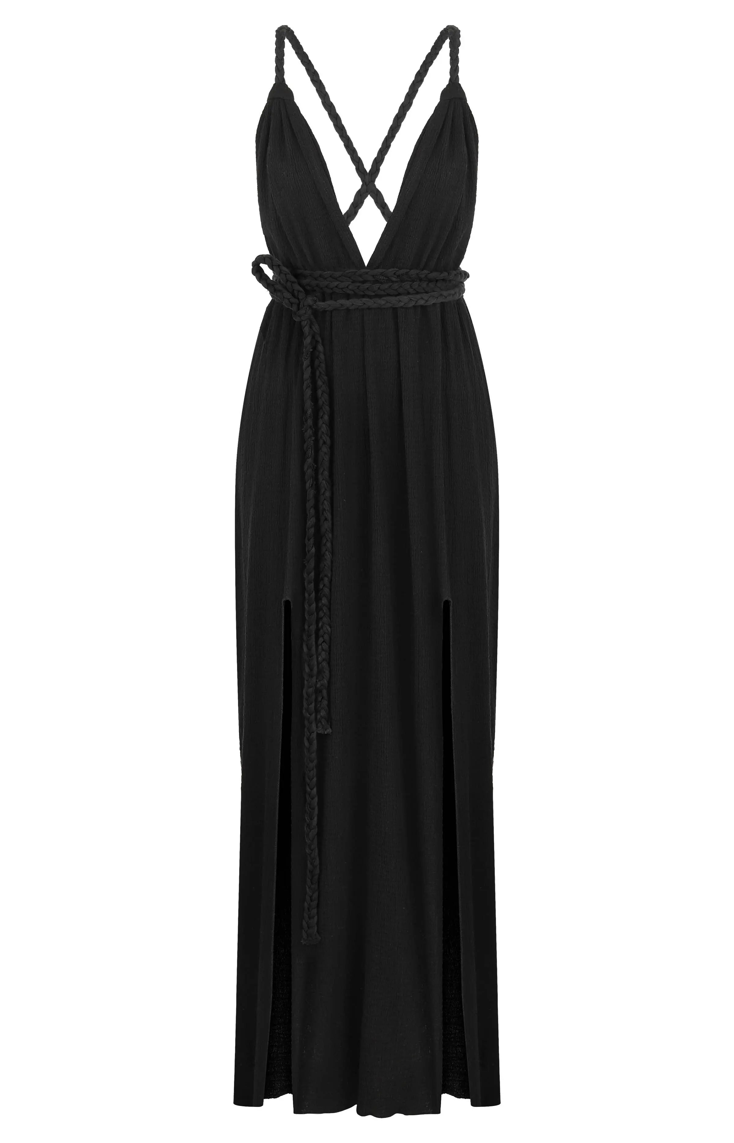 Muse Braided Straps Black Dress - One Size Women's Fashion for Casual Wear, Date Night & Summer Outfits