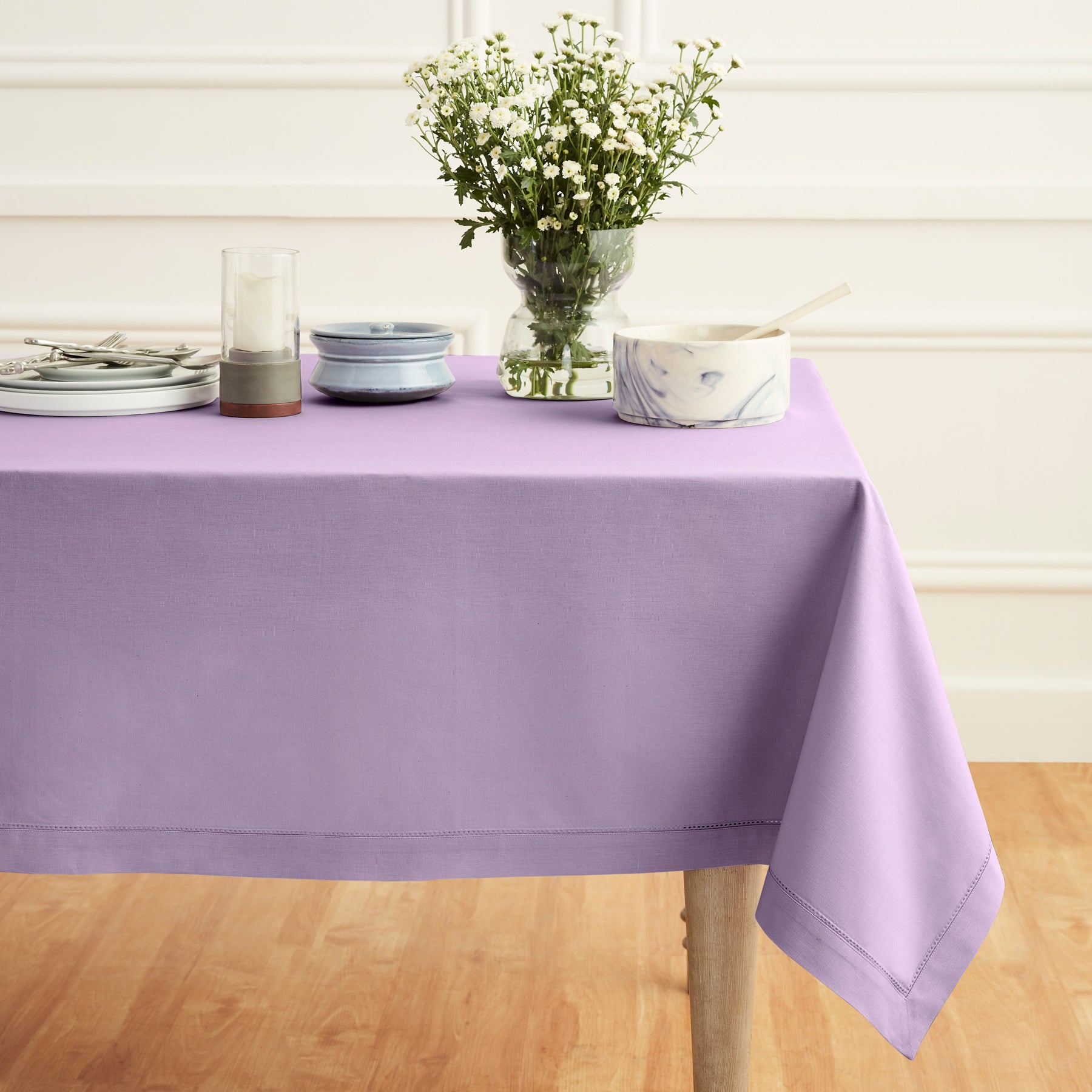 Premium Cotton Linen Hemstitch Tablecloth - Elegant Dining Table Cover for Home Decor, Parties & Special Occasions