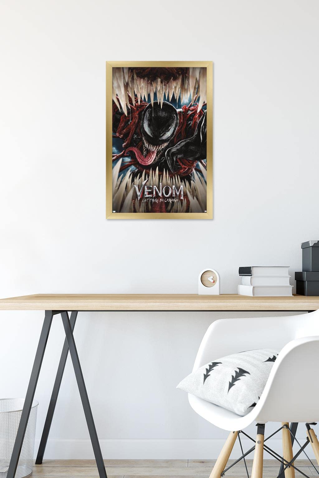 Marvel Venom: Let There Be Carnage Teeth Wall Poster - 14.725 x 22.375 Inches Gold Framed Movie Poster for Home Theater, Game Room & Office Decor
