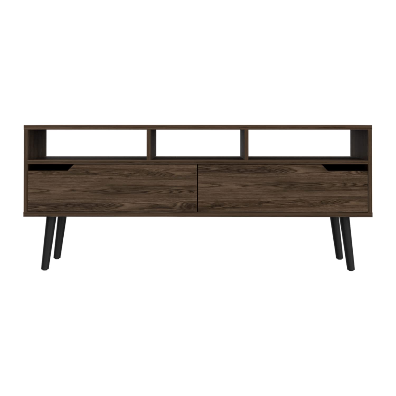Kobe TV Stand for TVs Up to 52 Inches - 3 Open Shelves & 2 Flexible Drawers - Dark Walnut Finish - Perfect for Living Room, Bedroom or Home Theater Setup