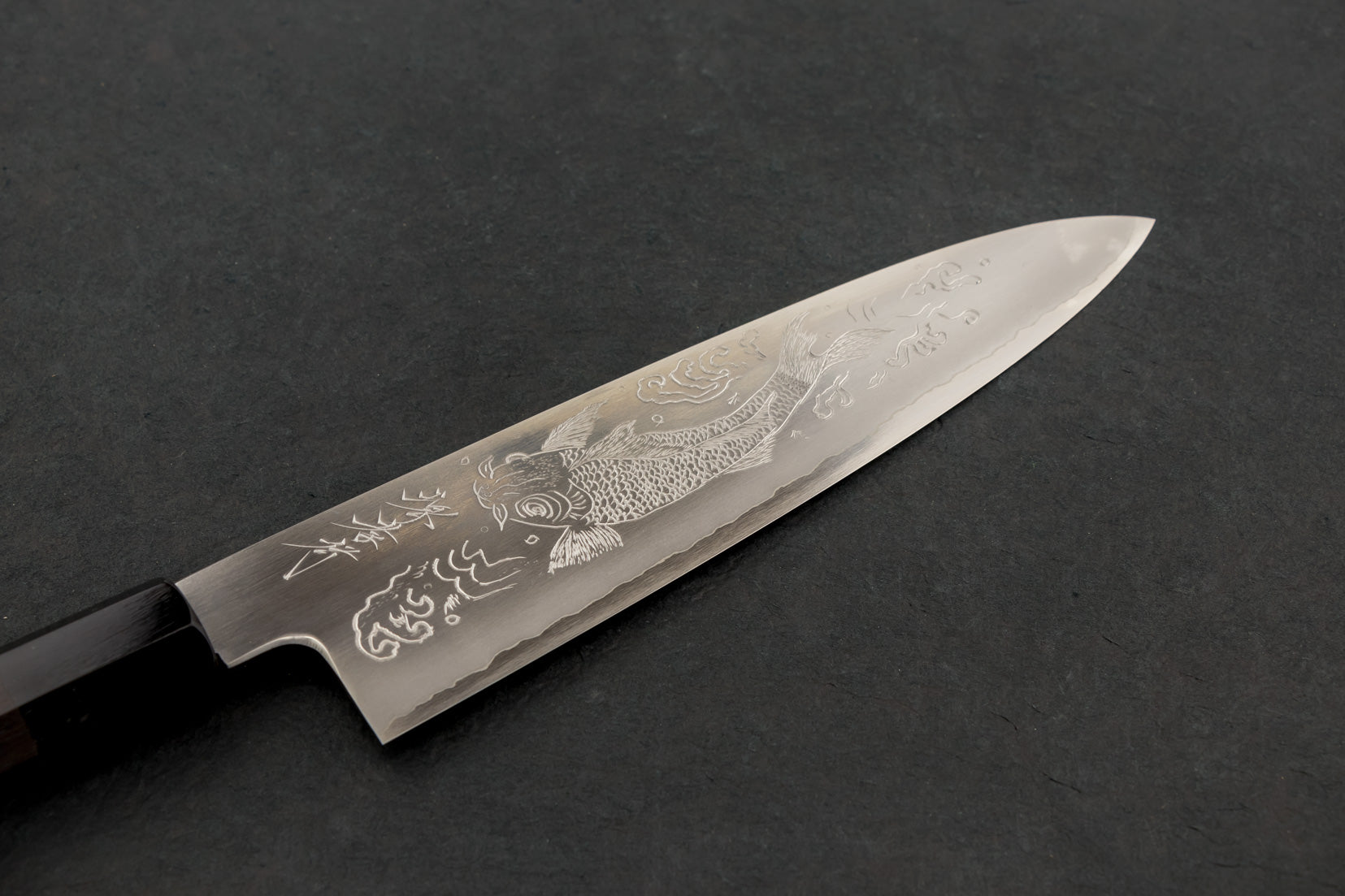 Premium Sakai Takayuki Michiko Special Engraved Ginsan Gyuto 210mm Japanese Chef Knife with Koi Carp Design - Perfect for Sushi, Sashimi & Fine Dining Preparation
