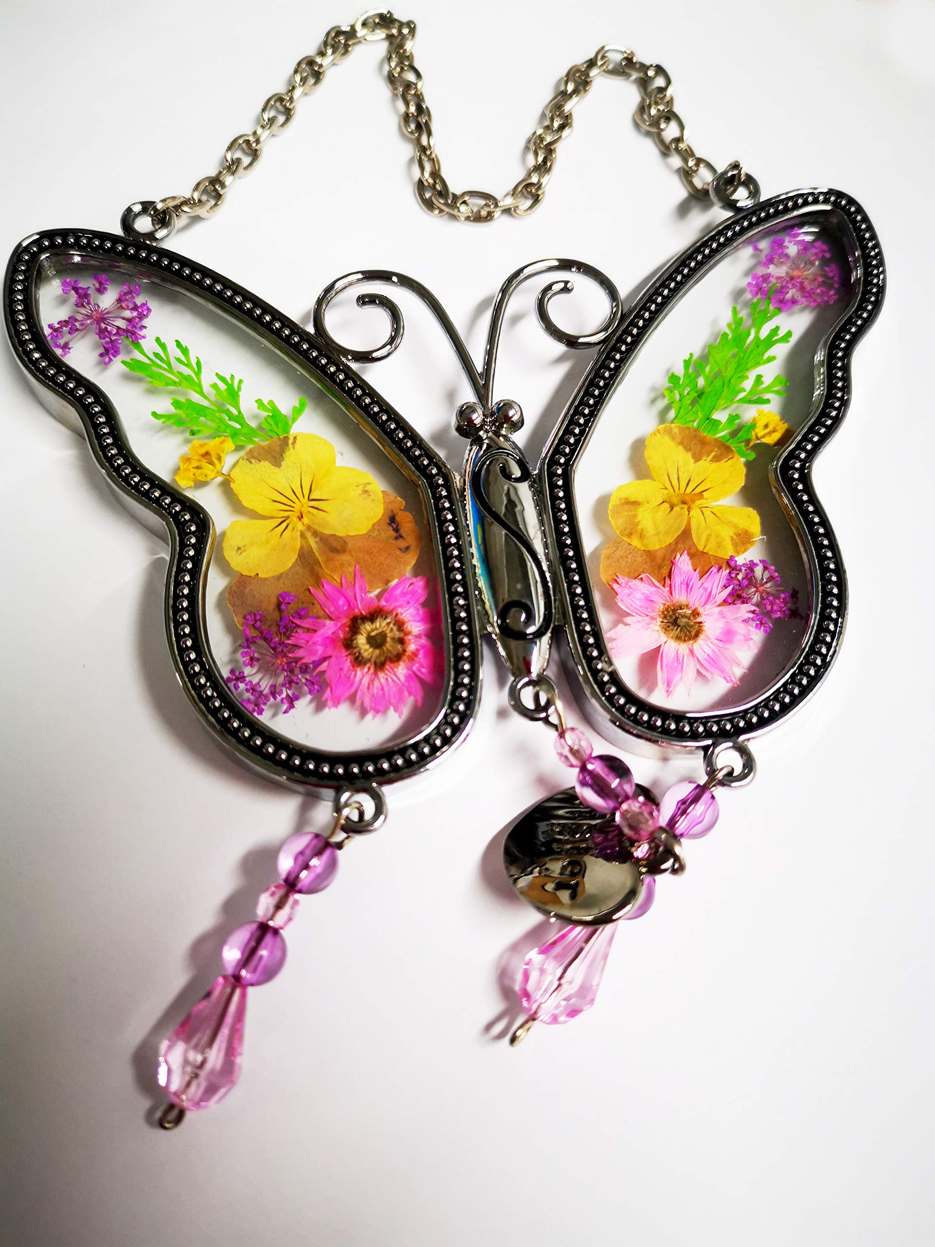 KOLIN Sister Butterfly Suncatcher with Pressed Flower Wings - Handmade Glass Window Decor for Sisters, Best Friends & Loved Ones | Perfect for Home, Bedroom, Nursery & Gift Giving