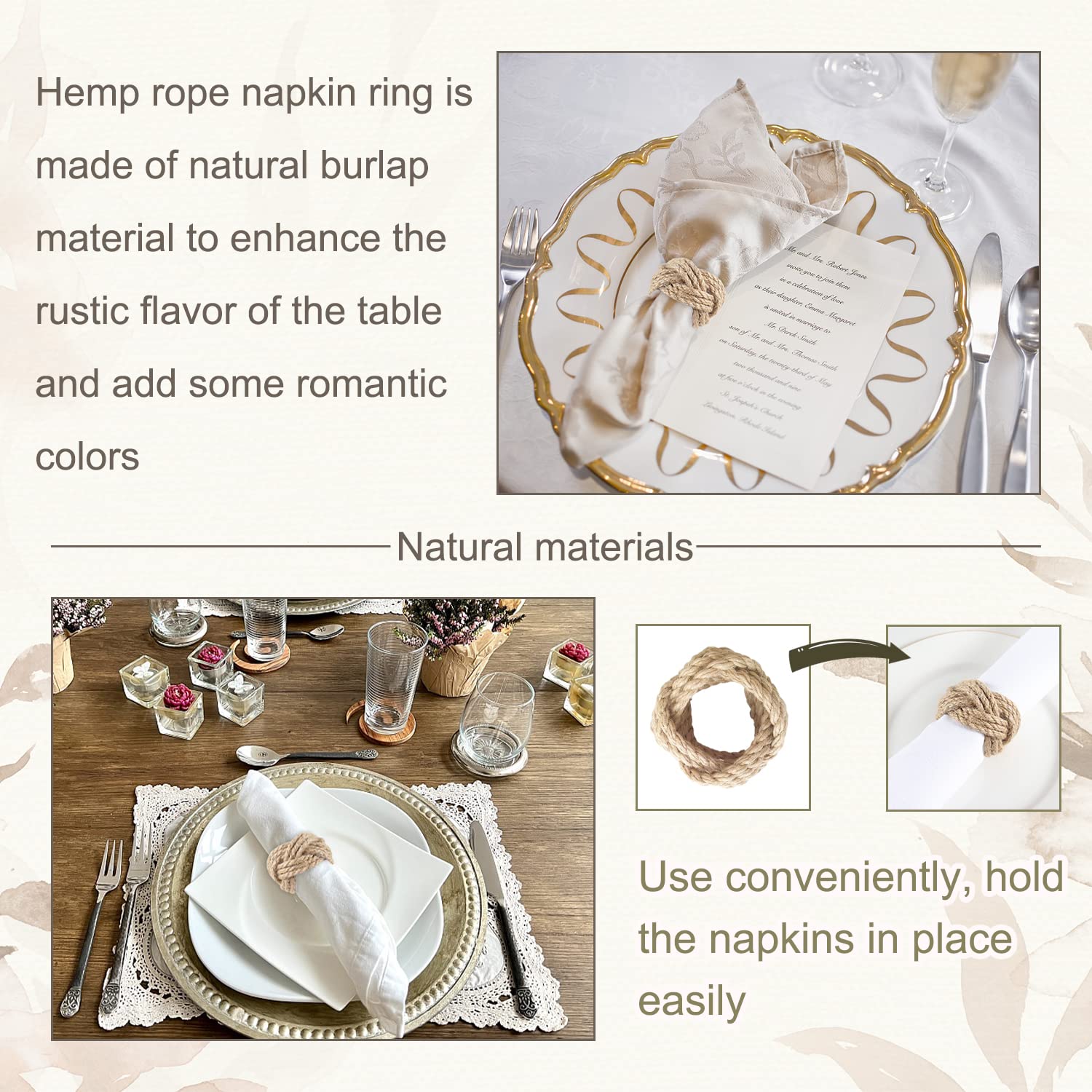 6-Pack Woven Burlap Napkin Rings - Rustic Farmhouse Table Decor for Wedding, Banquet, Christmas, Thanksgiving & Easter - Perfect for Dining Table, Holiday Parties & Special Occasions