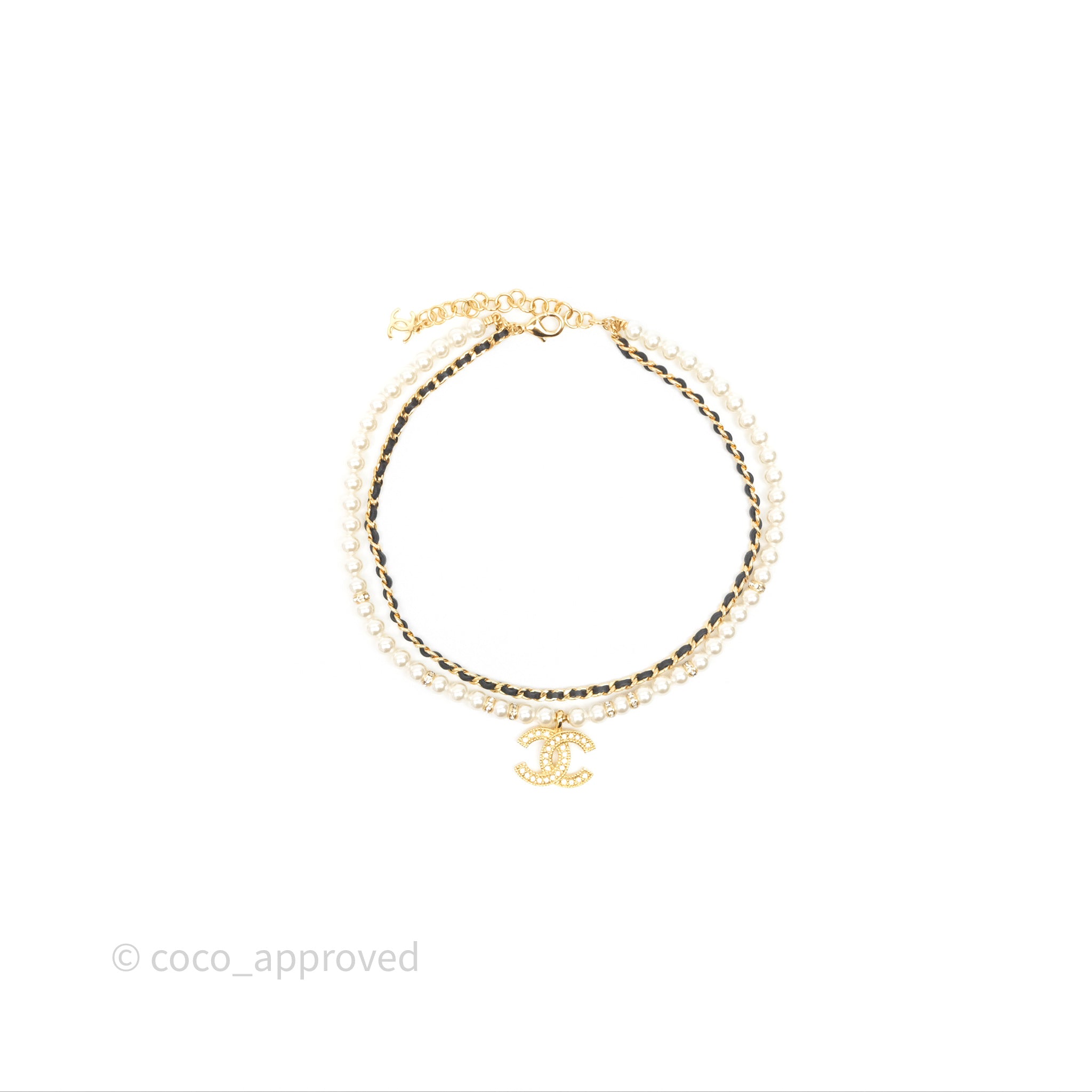 Chanel CC Pearl Crystals Double Layer Necklace 24K Gold Plated Women's Jewelry for Party, Wedding & Special Occasions