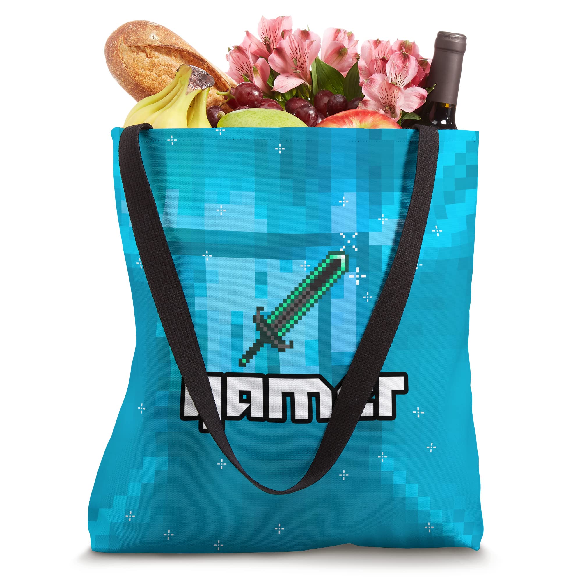 Pixel Art Gamer Sword Tote Bag for Men & Boys - Cool Video Game Accessory for Gaming Enthusiasts - Perfect for Conventions, School & Everyday Use
